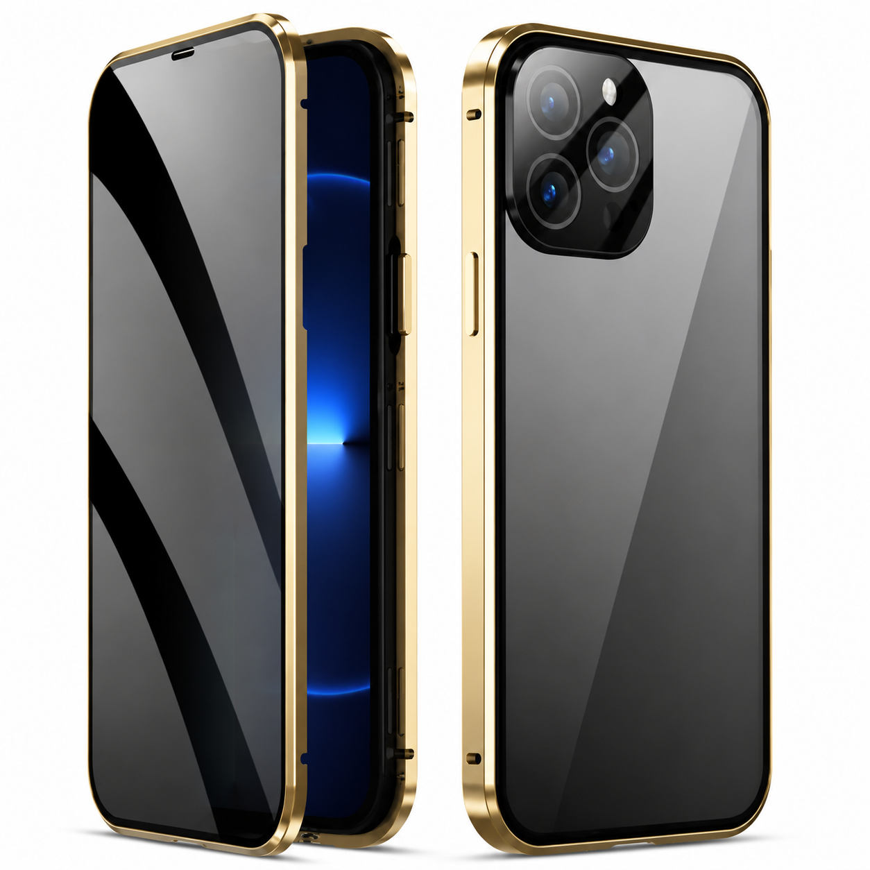 Premium iPhone Case MagSafe Compatible Privacy Tempered Glass Metal Frame Cover Shockproof Full Coverage Anti Scratch Non Slip Protective Slim Design