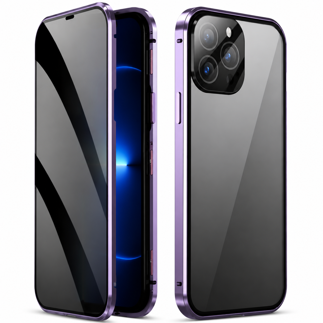 Premium iPhone Case MagSafe Compatible Privacy Tempered Glass Metal Frame Cover Shockproof Full Coverage Anti Scratch Non Slip Protective Slim Design