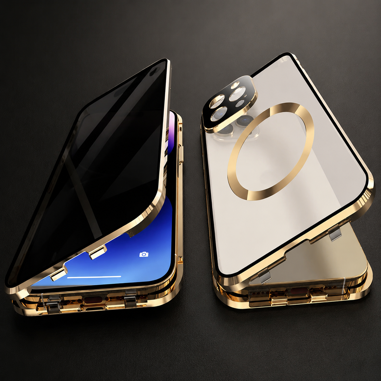 Premium iPhone Case MagSafe Compatible Privacy Tempered Glass Metal Frame Cover Shockproof Full Coverage Anti Scratch Non Slip Protective Slim Design
