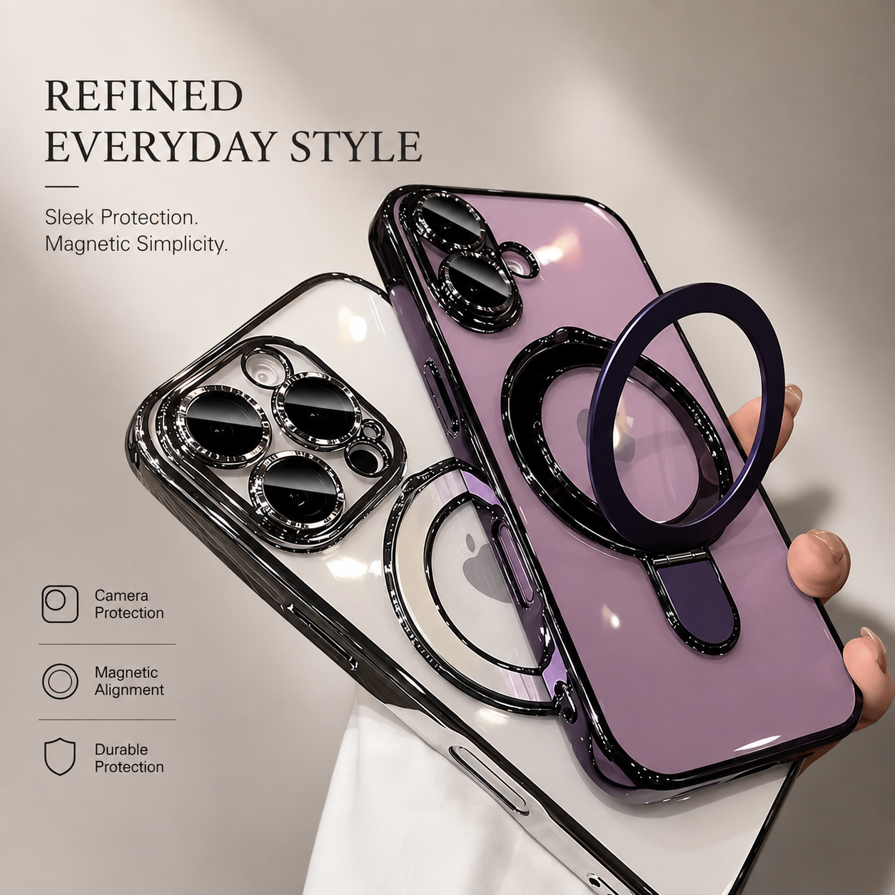 Premium iPhone Case MagSafe Compatible Protective Cover Camera Lens Protection Clear Acrylic Magnetic Stand Shockproof Anti Fingerprint Full Coverage