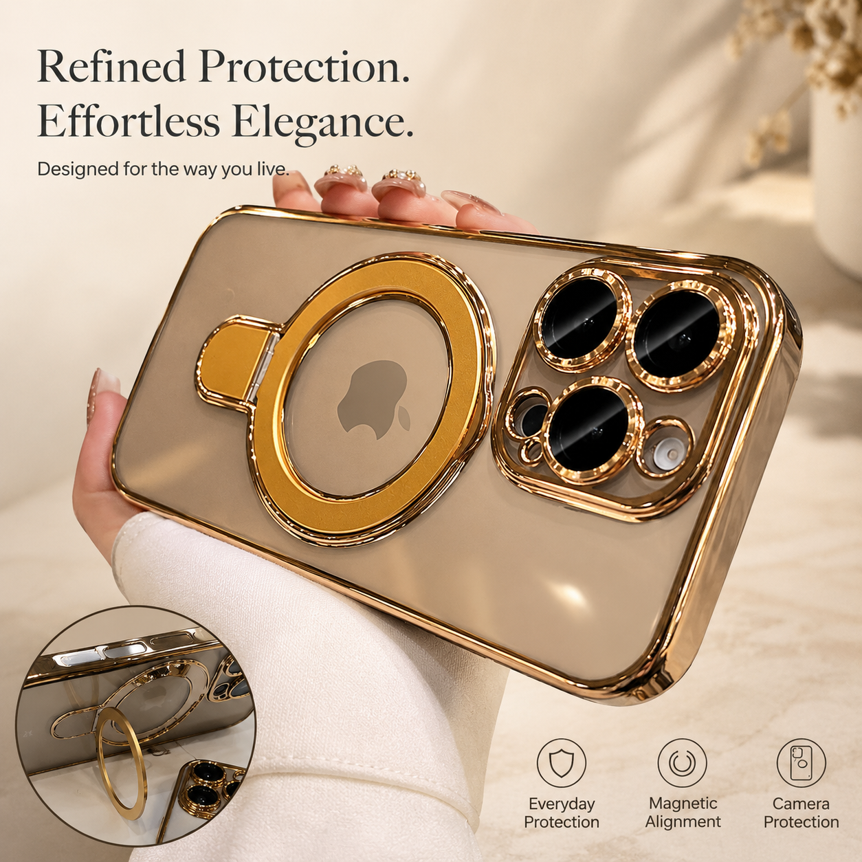 Premium iPhone Case MagSafe Compatible Protective Cover Camera Lens Protection Clear Acrylic Magnetic Stand Shockproof Anti Fingerprint Full Coverage