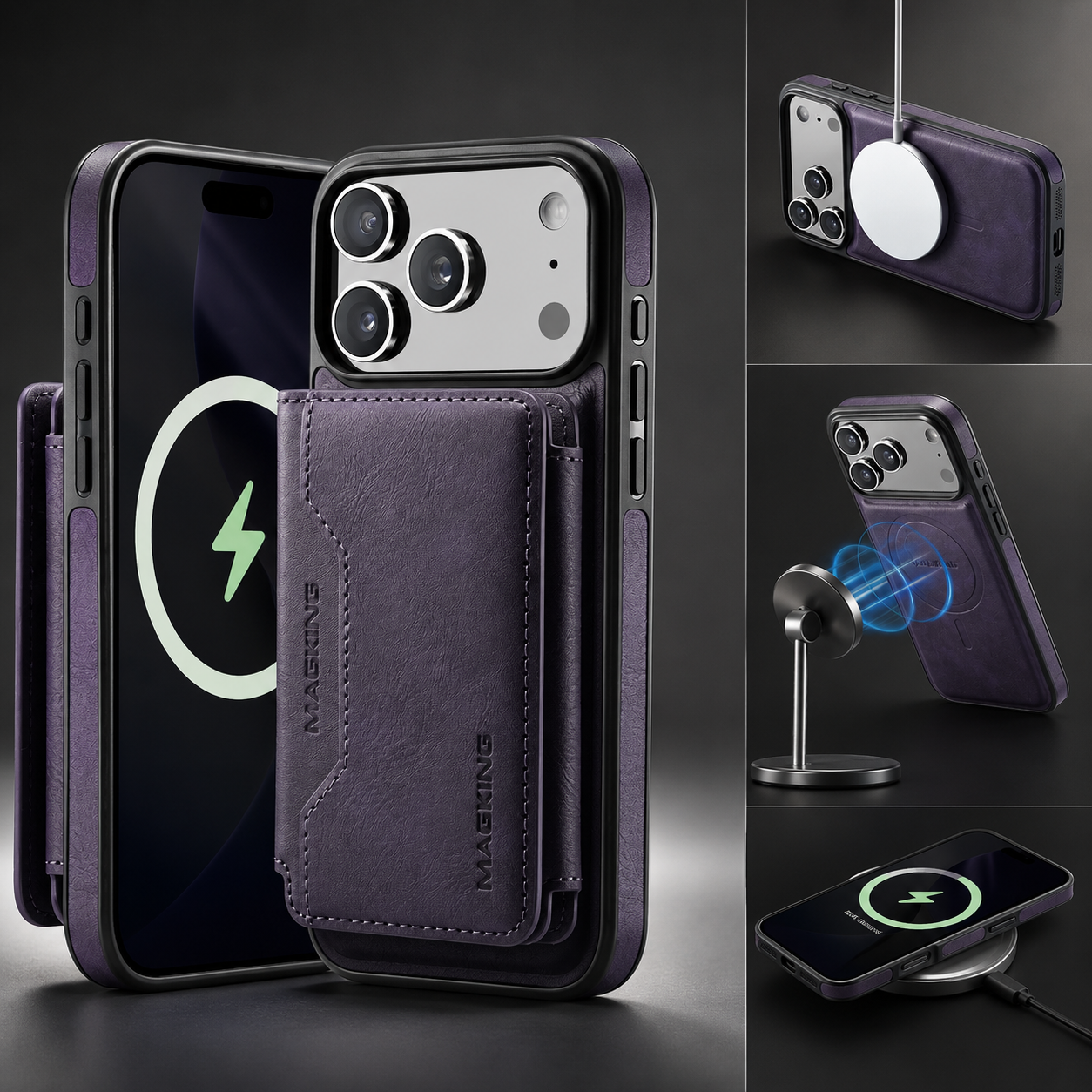 Premium iPhone Case MagSafe Compatible Protective Cover Camera Lens Protection Shockproof Detachable Magnetic PU Leather Wallet Card Holder Anti Scratch Full Coverage