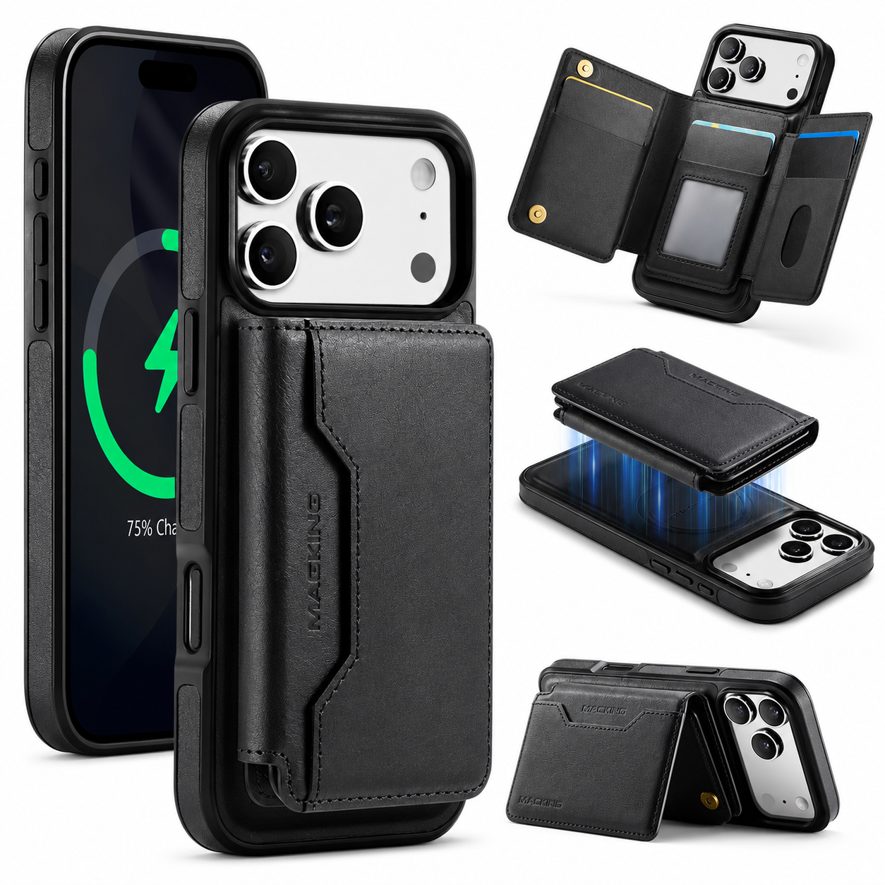 Premium iPhone Case MagSafe Compatible Protective Cover Camera Lens Protection Shockproof Detachable Magnetic PU Leather Wallet Card Holder Anti Scratch Full Coverage