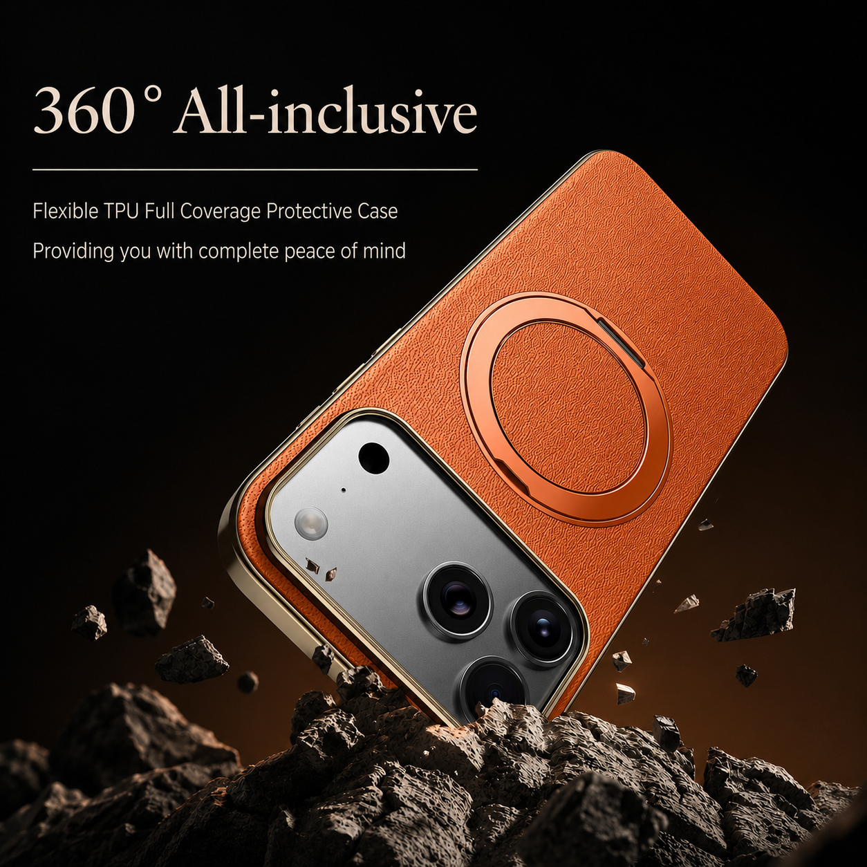 Premium iPhone Case MagSafe Compatible Protective Cover Camera Lens Protection Shockproof Genuine Cowhide Leather Magnetic Ring Holder Anti Scratch Full Coverage