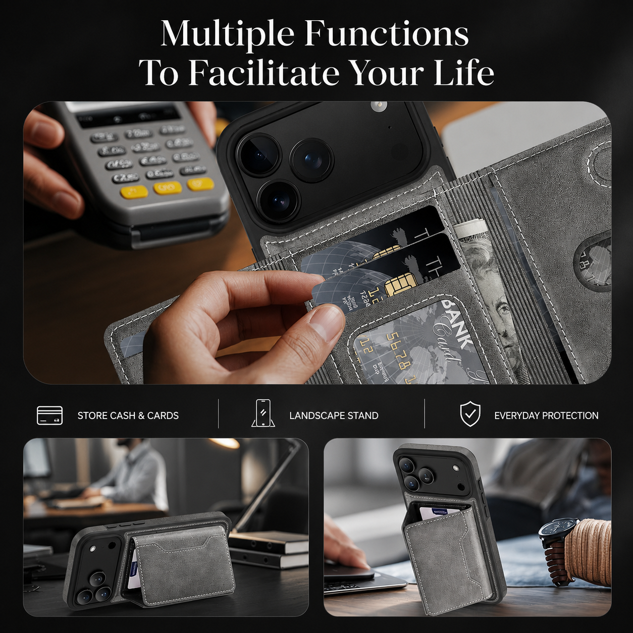 Premium iPhone Case MagSafe Compatible Protective Cover Camera Lens Protection Shockproof PU Leather Wallet Card Holder Magnetic Anti Scratch Full Coverage