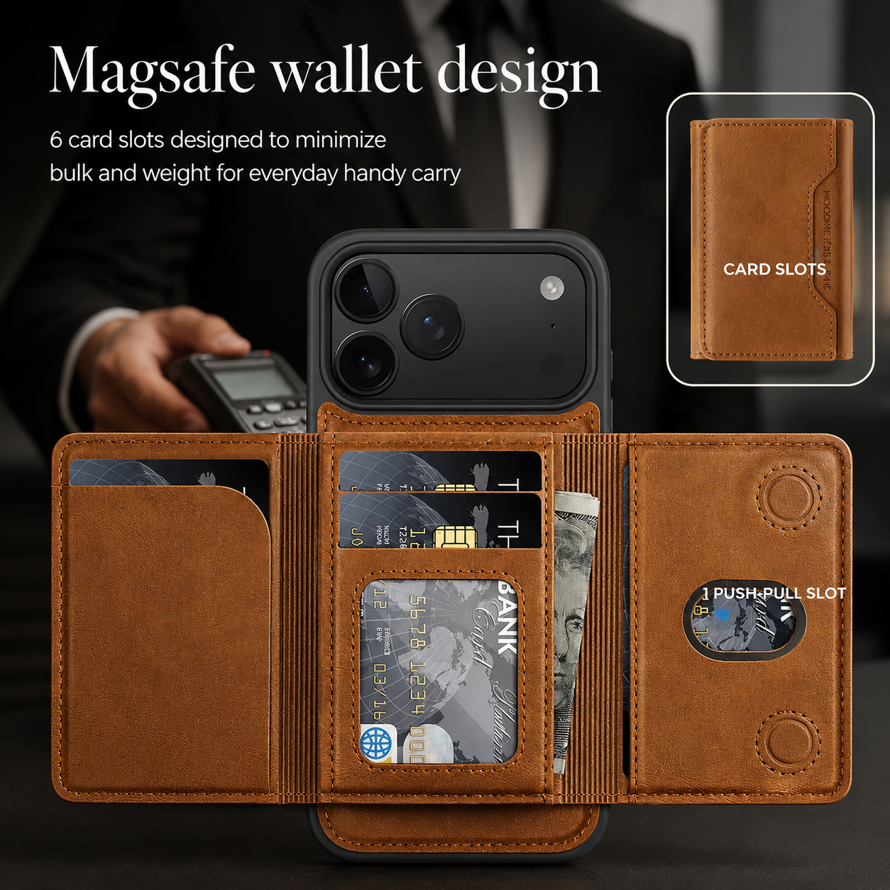Premium iPhone Case MagSafe Compatible Protective Cover Camera Lens Protection Shockproof PU Leather Wallet Card Holder Magnetic Anti Scratch Full Coverage