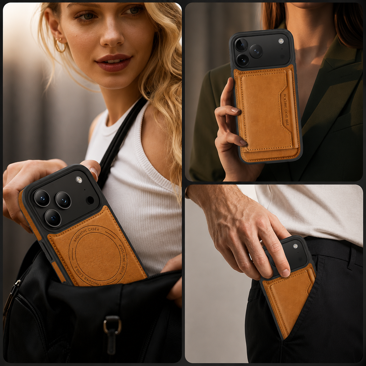 Premium iPhone Case MagSafe Compatible Protective Cover Camera Lens Protection Shockproof PU Leather Wallet Card Holder Magnetic Anti Scratch Full Coverage