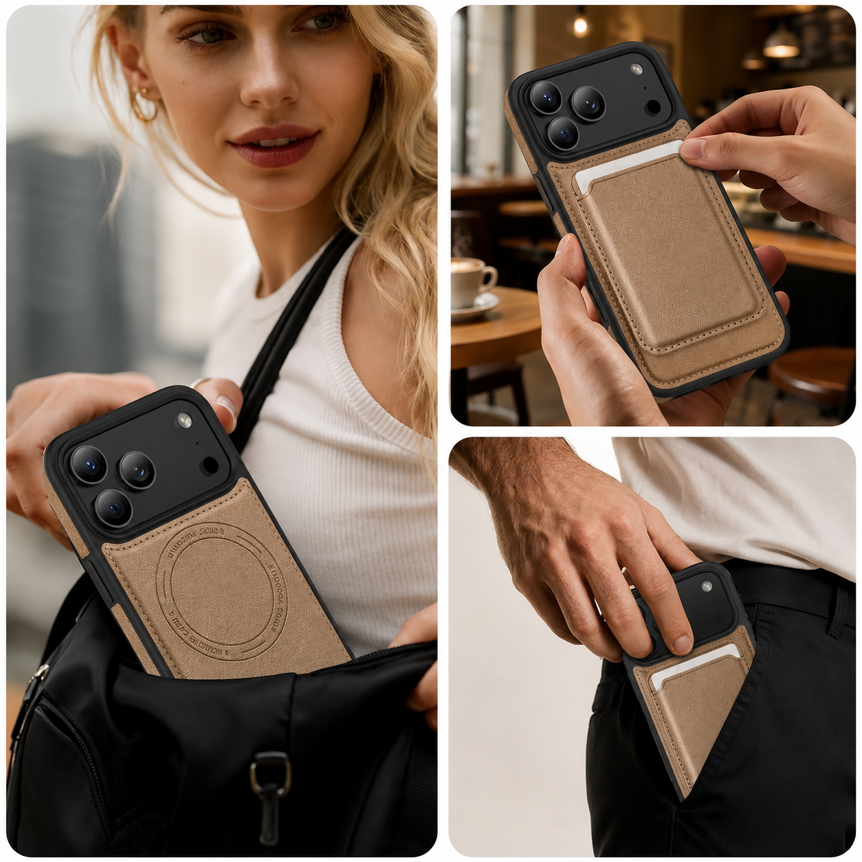 Premium iPhone Case MagSafe Compatible Protective Cover Camera Lens Protection Shockproof RFID Leather Wallet Card Holder Anti Scratch Full Coverage