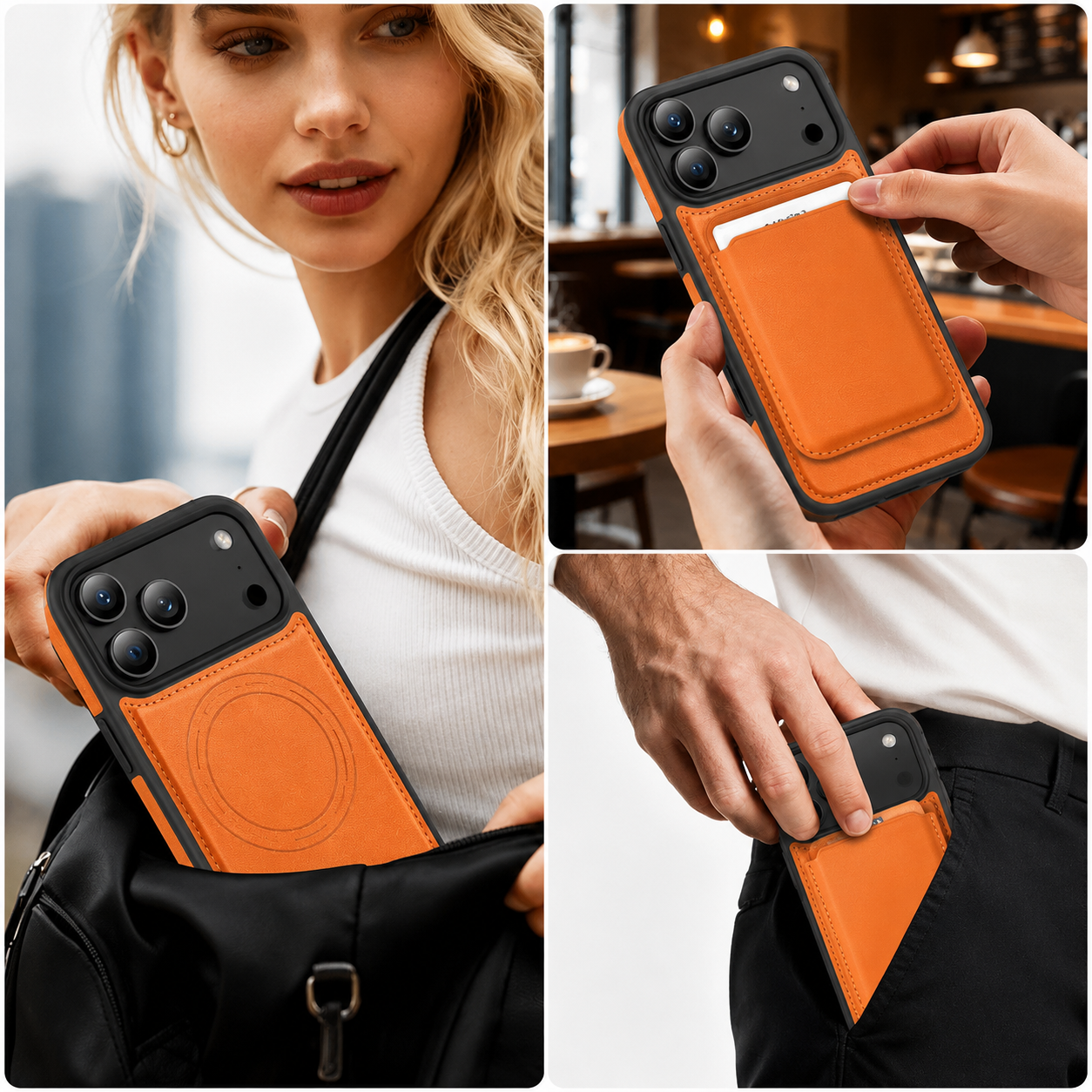 Premium iPhone Case MagSafe Compatible Protective Cover Camera Lens Protection Shockproof RFID Leather Wallet Card Holder Anti Scratch Full Coverage