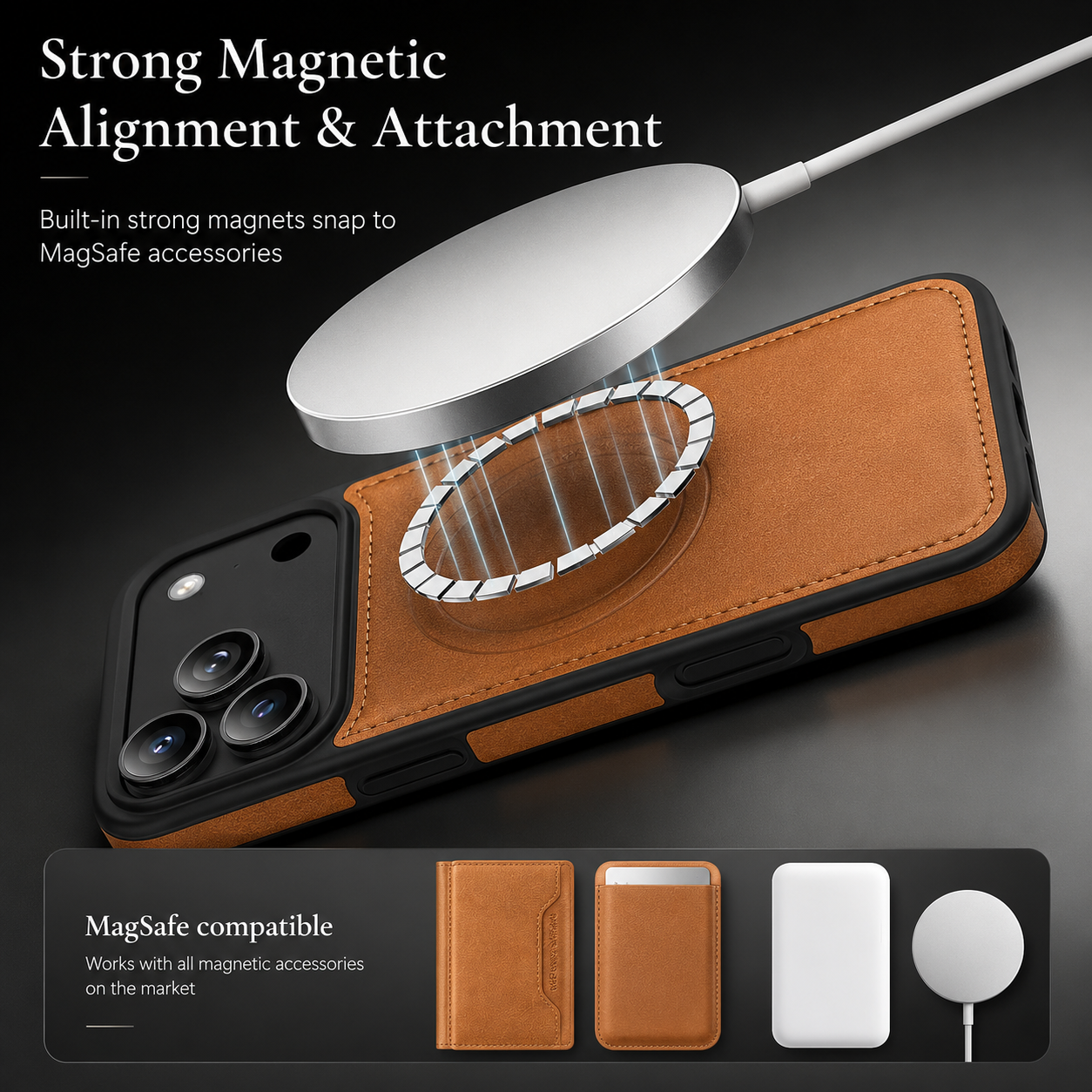 Premium iPhone Case MagSafe Compatible Protective Cover Camera Lens Protection Shockproof RFID Leather Wallet Card Holder Anti Scratch Full Coverage