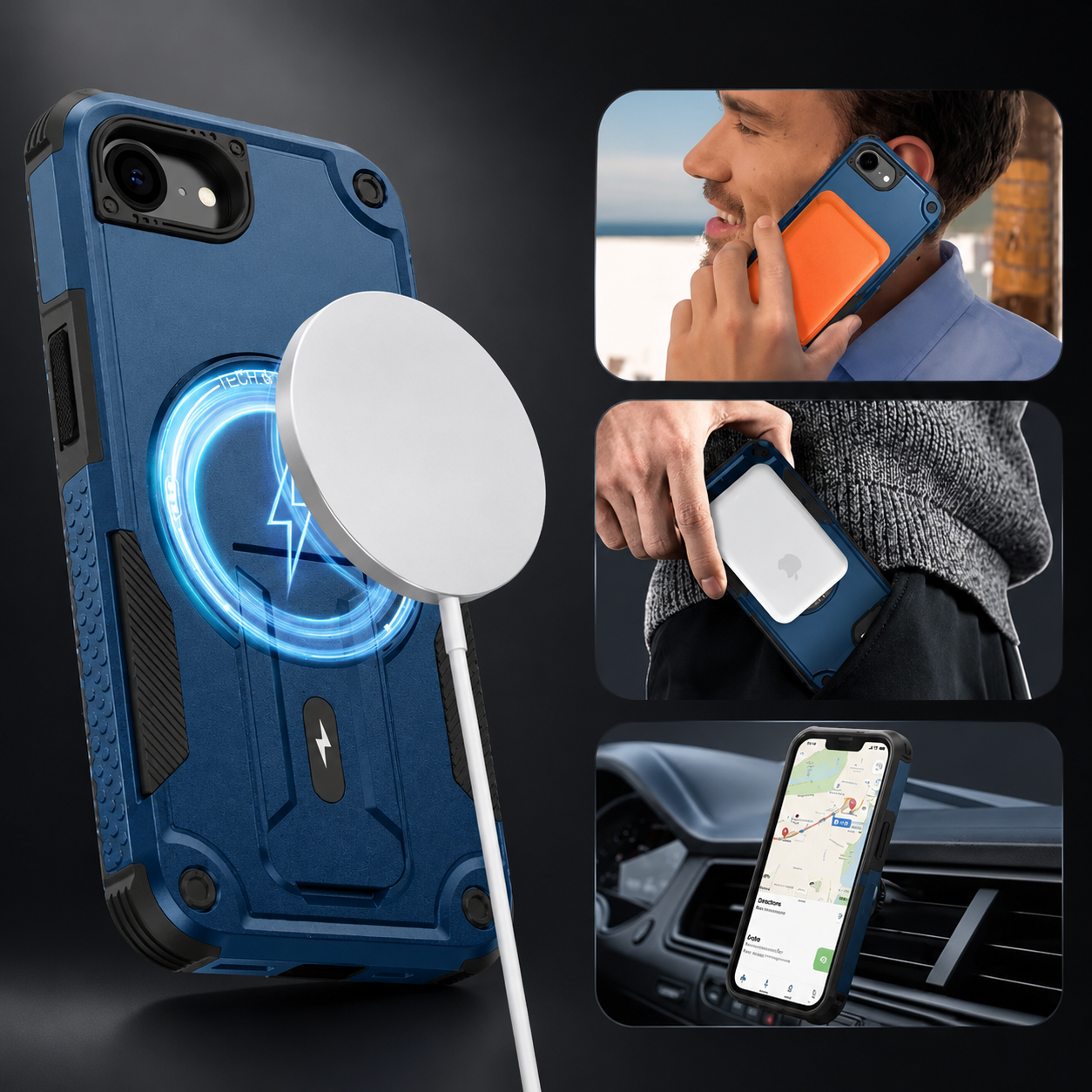 Premium iPhone Case MagSafe Compatible Protective Cover Camera Lens Protection Shockproof Rugged PC TPU Armor Magnetic Kickstand Lanyard Support Full Coverage