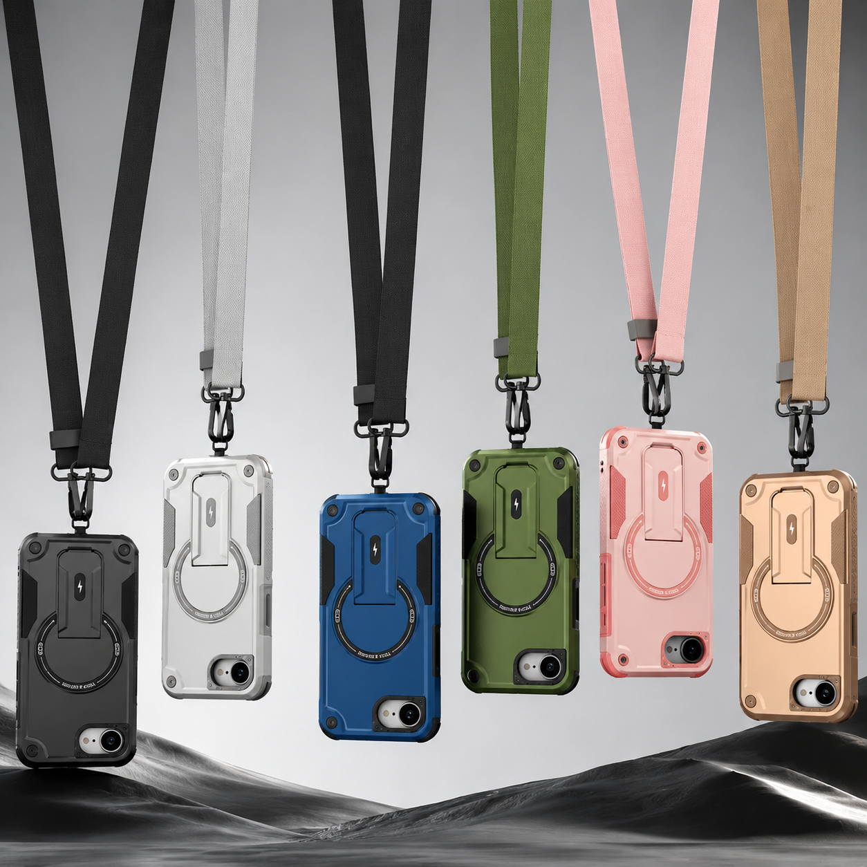 Premium iPhone Case MagSafe Compatible Protective Cover Camera Lens Protection Shockproof Rugged PC TPU Armor Magnetic Kickstand Lanyard Support Full Coverage