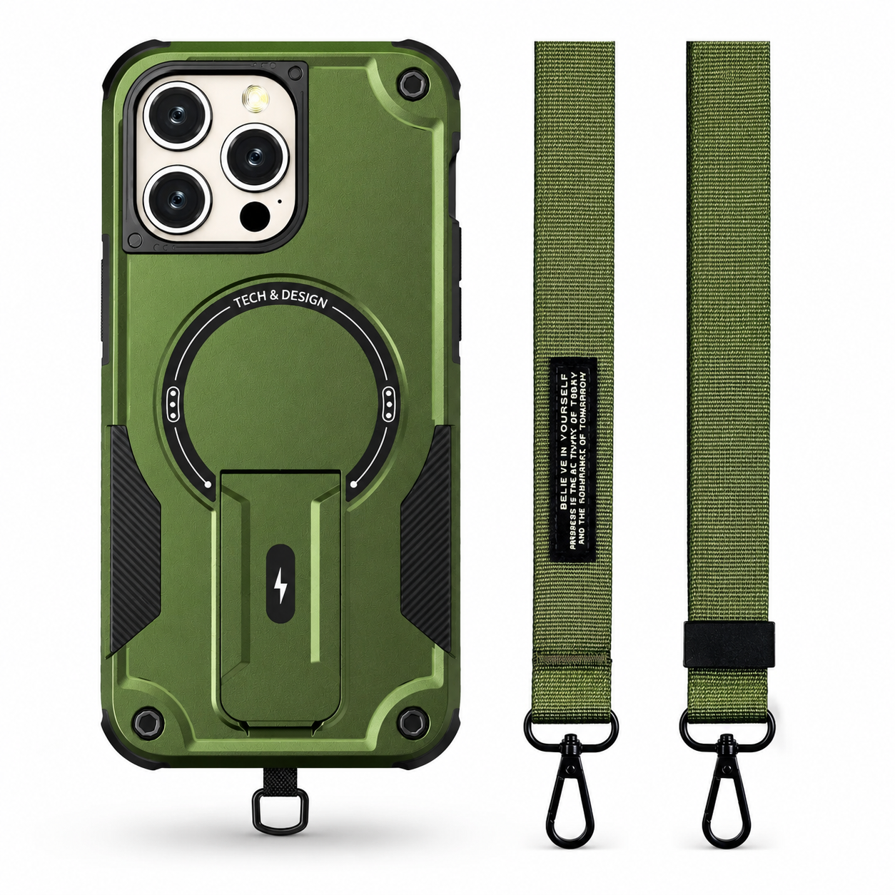 Premium iPhone Case MagSafe Compatible Protective Cover Camera Lens Protection Shockproof Rugged PC TPU Armor Magnetic Kickstand Lanyard Support Full Coverage