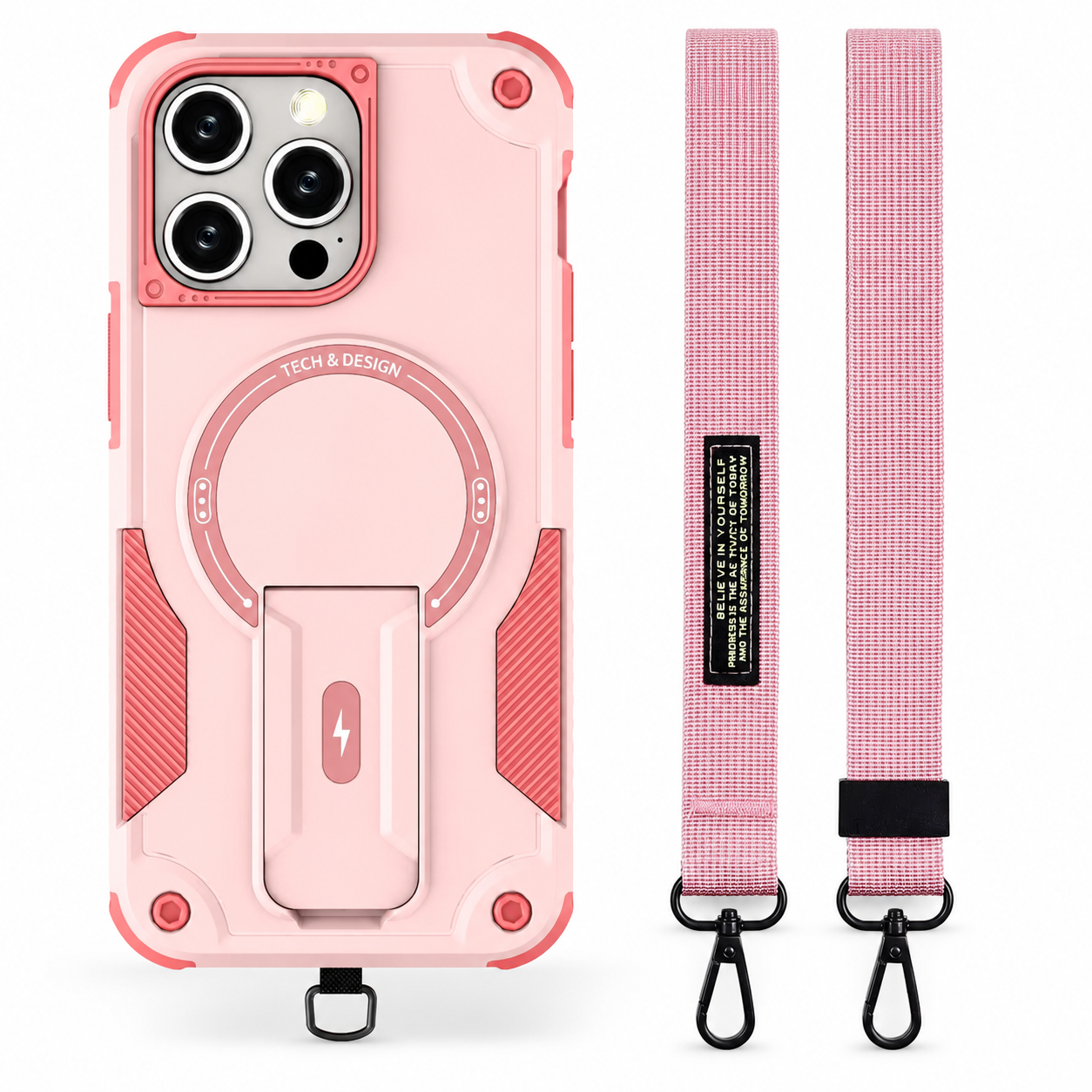 Premium iPhone Case MagSafe Compatible Protective Cover Camera Lens Protection Shockproof Rugged PC TPU Armor Magnetic Kickstand Lanyard Support Full Coverage