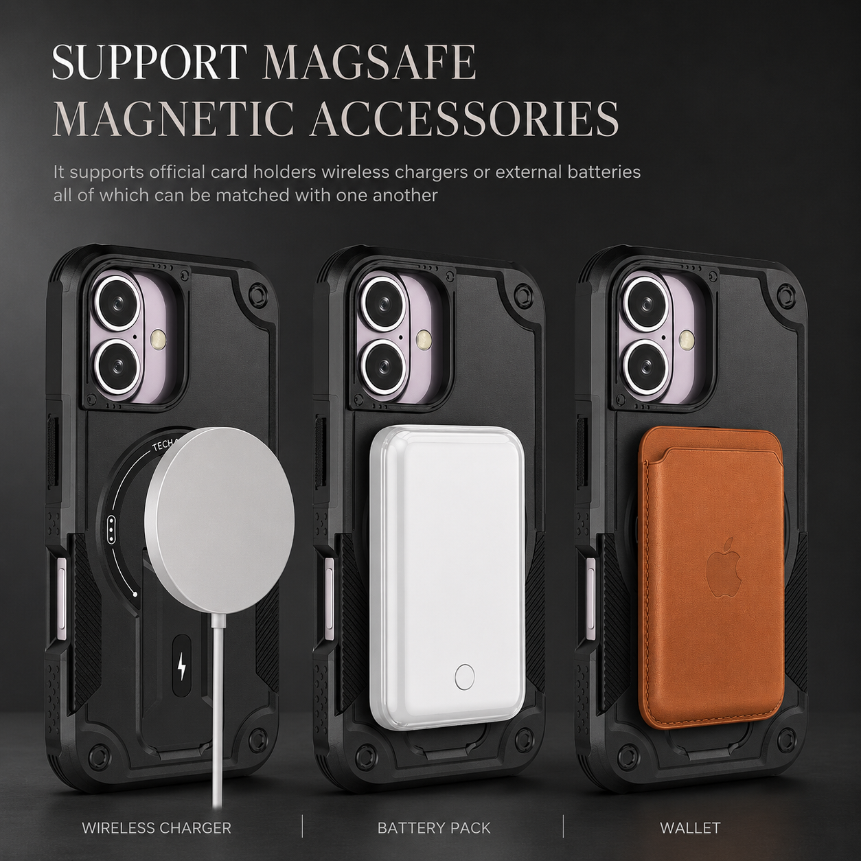 Premium iPhone Case MagSafe Compatible Protective Cover Camera Lens Protection Shockproof Rugged PC TPU Armor Magnetic Kickstand Lanyard Support Full Coverage