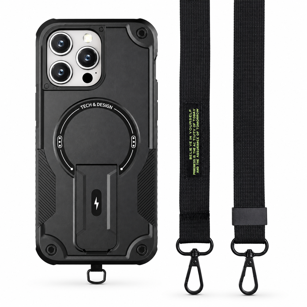 Premium iPhone Case MagSafe Compatible Protective Cover Camera Lens Protection Shockproof Rugged PC TPU Armor Magnetic Kickstand Lanyard Support Full Coverage