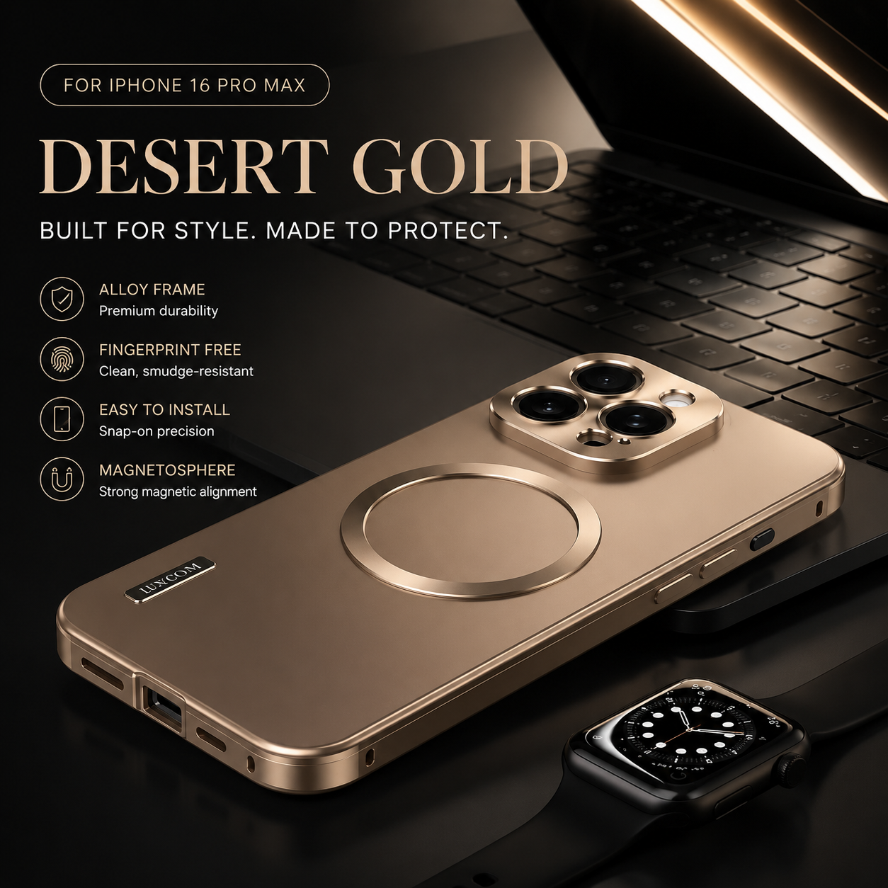 Premium iPhone Case MagSafe Compatible Protective Cover Shockproof Camera Lens Protection Aluminum Alloy Magnetic Frame Ultra Thin Frosted Hard Back Anti Scratch Full Coverage