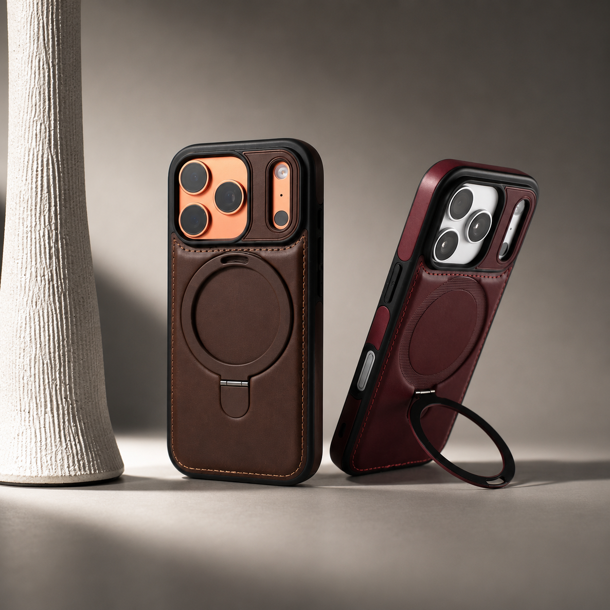 Premium iPhone Case MagSafe Compatible Retro Leather Cover Invisible Bracket Stand Shockproof Anti Scratch Slim Business Design Protective Finish