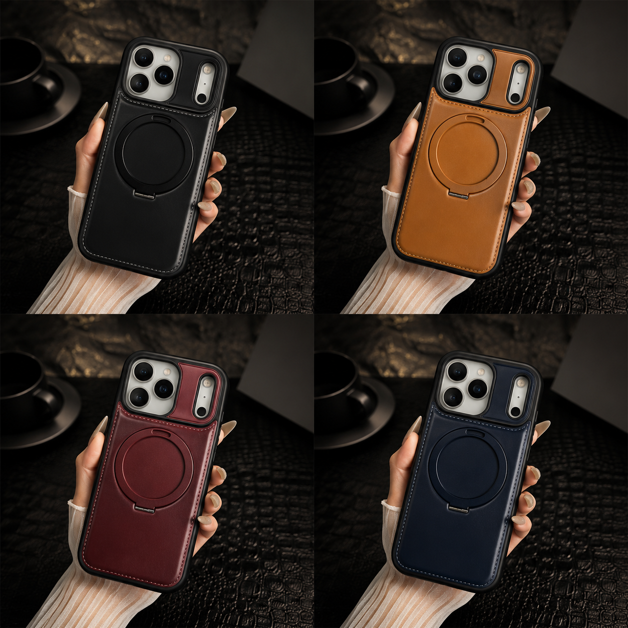 Premium iPhone Case MagSafe Compatible Retro Leather Cover Invisible Bracket Stand Shockproof Anti Scratch Slim Business Design Protective Finish