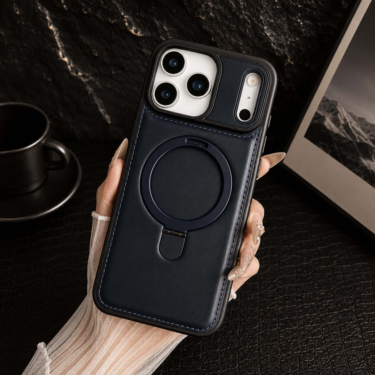 Premium iPhone Case MagSafe Compatible Retro Leather Cover Invisible Bracket Stand Shockproof Anti Scratch Slim Business Design Protective Finish