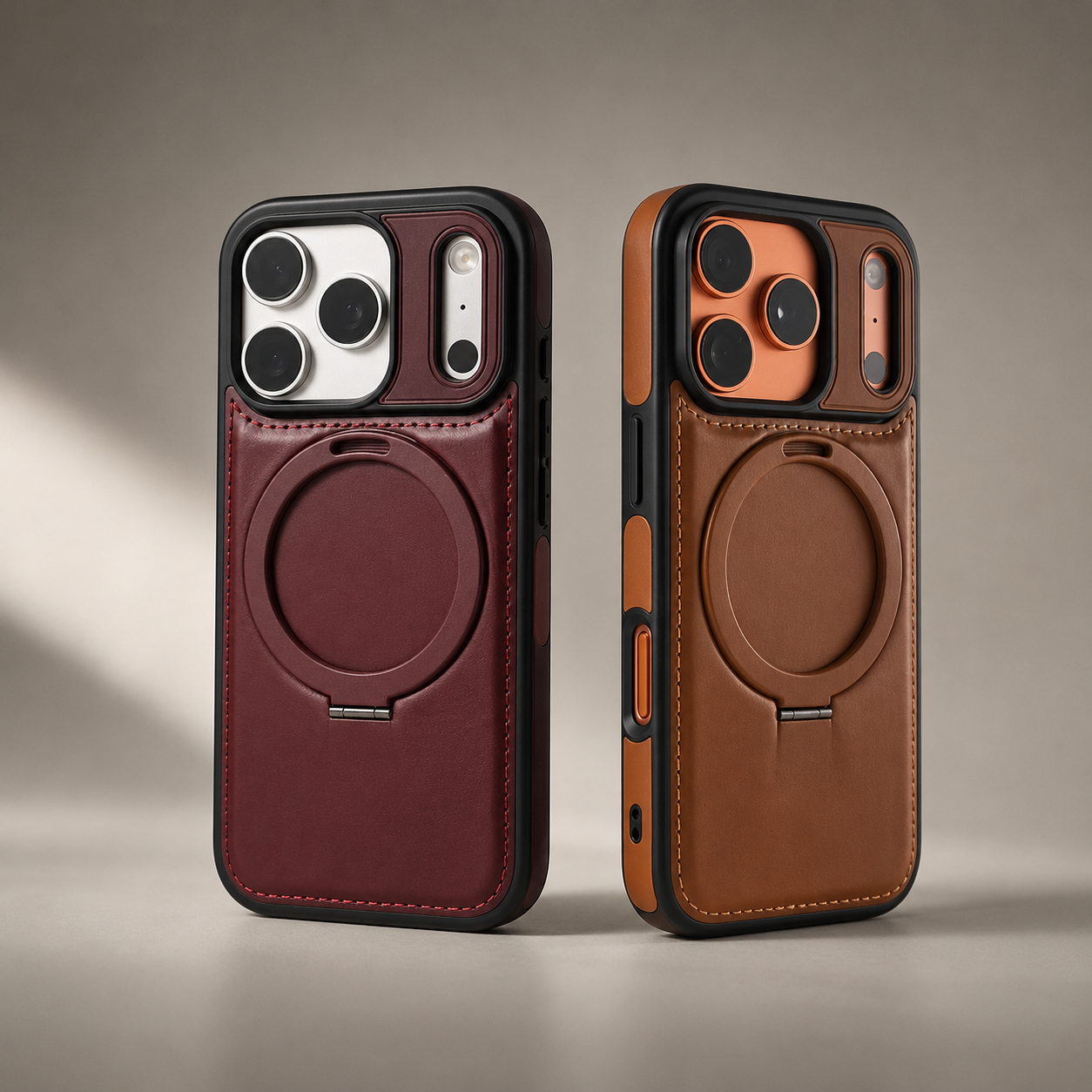 Premium iPhone Case MagSafe Compatible Retro Leather Cover Invisible Bracket Stand Shockproof Anti Scratch Slim Business Design Protective Finish