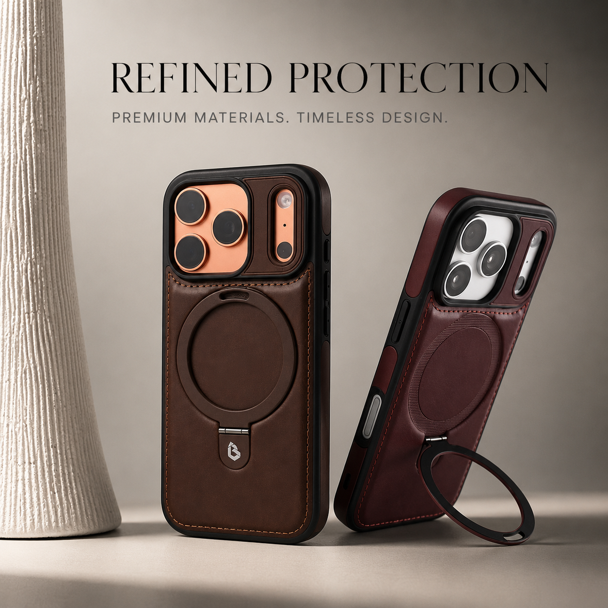 Premium iPhone Case MagSafe Compatible Retro Leather Cover Invisible Bracket Stand Shockproof Anti Scratch Slim Business Design Protective Finish