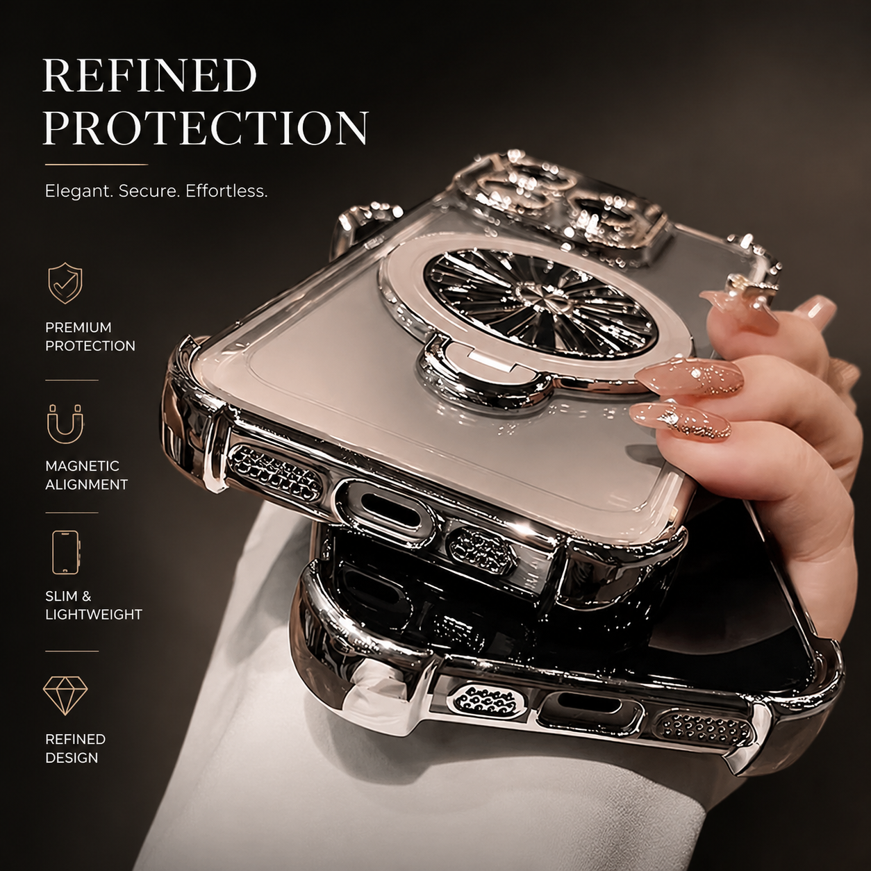 Premium iPhone Case MagSafe Compatible Rotating Gyro Bracket Airbag Shockproof Plating Cover Wireless Charging Protective Case Stand Design