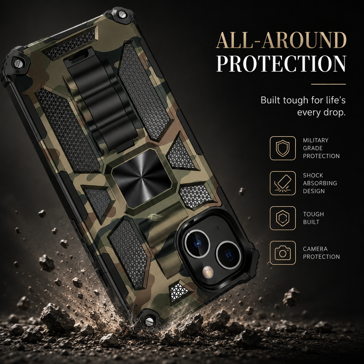 Premium iPhone Case MagSafe Compatible Rugged Armor Camouflage Protective Cover Shockproof Kickstand Heavy Duty Camera Protection Design