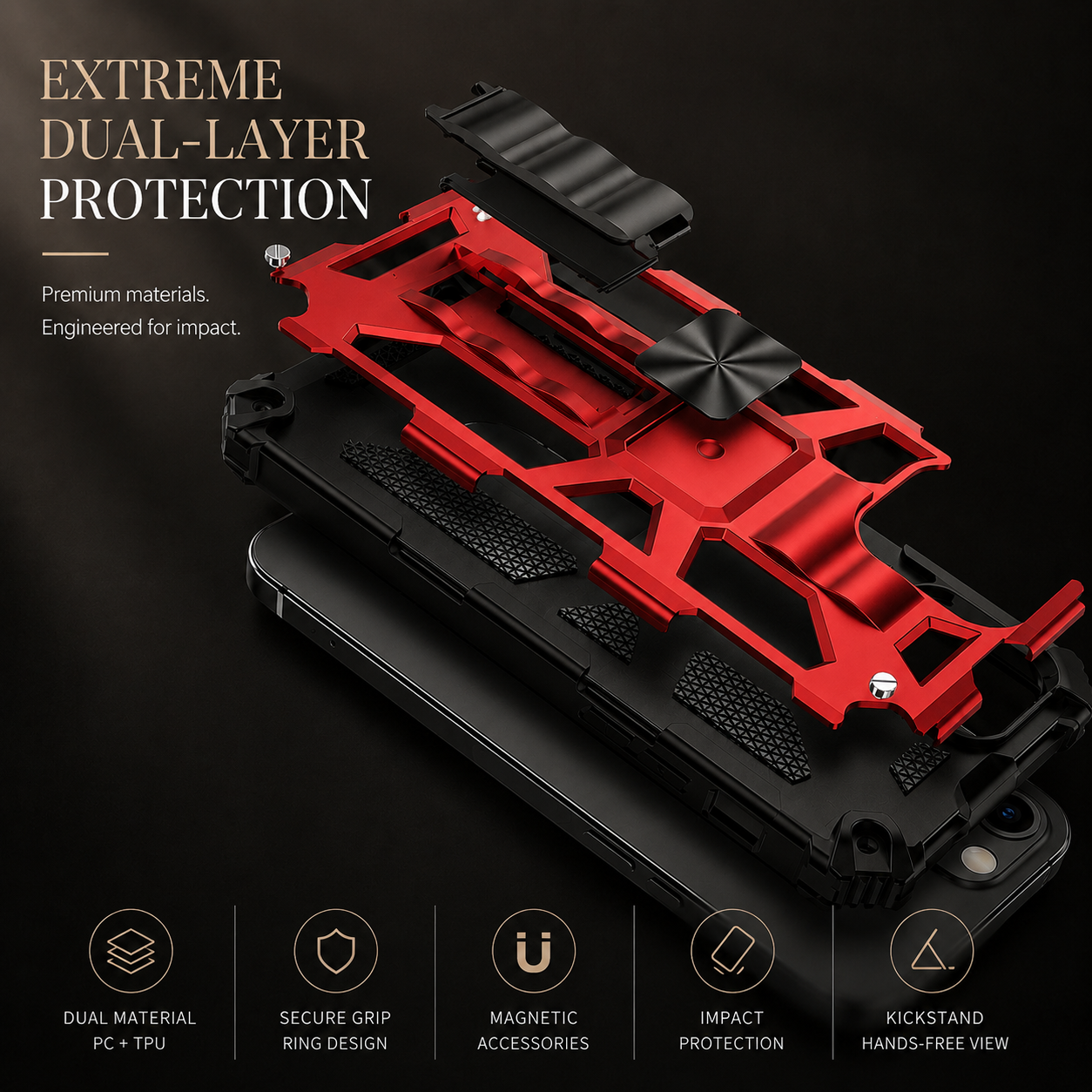 Premium iPhone Case MagSafe Compatible Rugged Armor Camouflage Protective Cover Shockproof Kickstand Heavy Duty Camera Protection Design