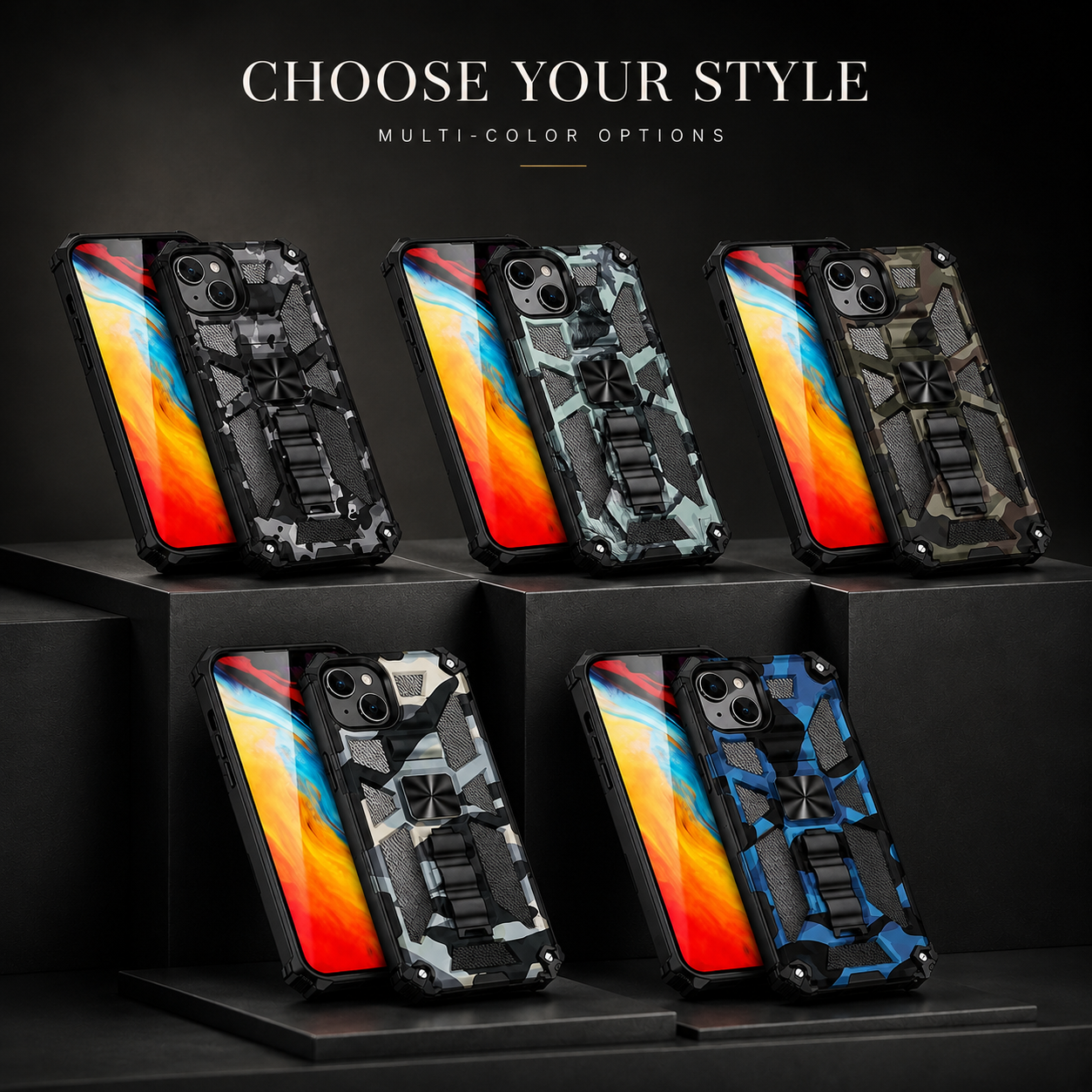 Premium iPhone Case MagSafe Compatible Rugged Armor Camouflage Protective Cover Shockproof Kickstand Heavy Duty Camera Protection Design