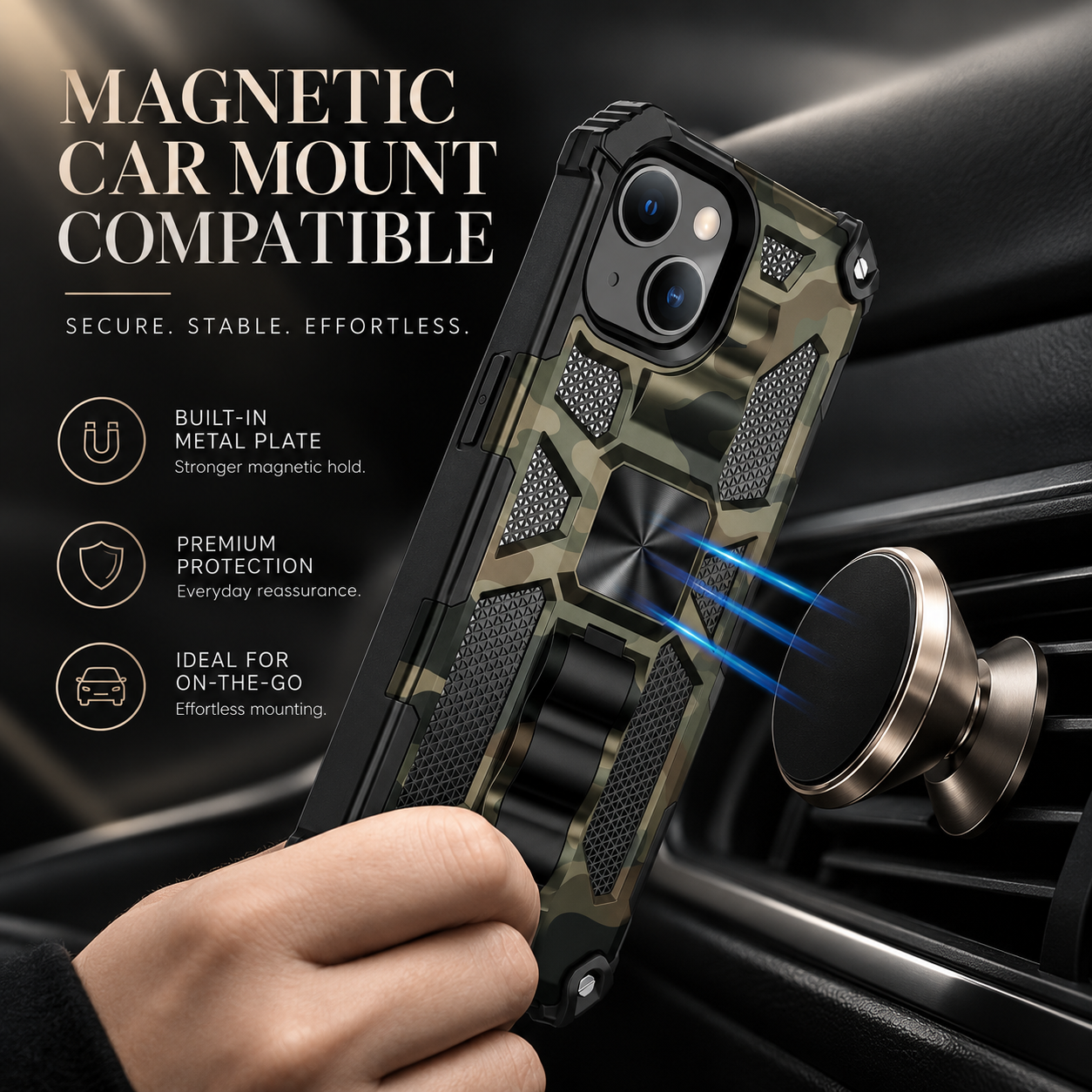 Premium iPhone Case MagSafe Compatible Rugged Armor Camouflage Protective Cover Shockproof Kickstand Heavy Duty Camera Protection Design