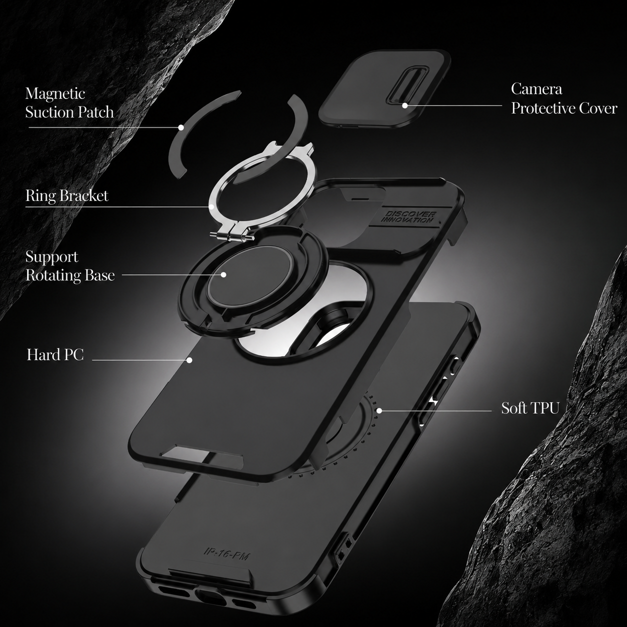 Premium iPhone Case MagSafe Compatible Rugged Armor Cover PC TPU Shockproof Magnetic Bracket Stand Slide Camera Protection Anti Fingerprint Non Slip