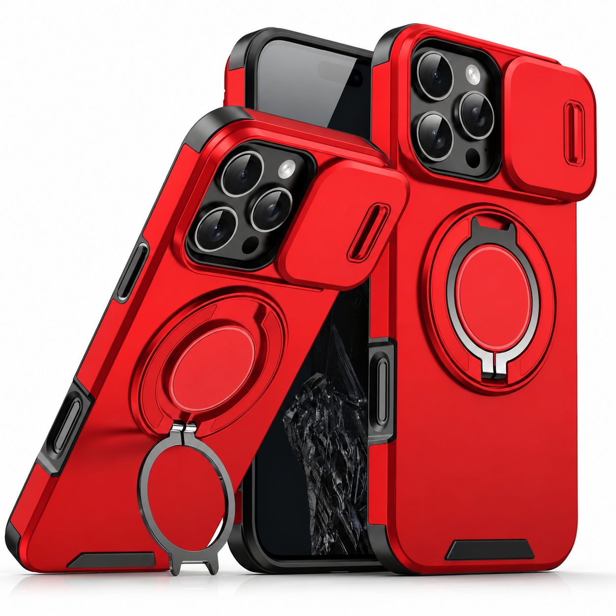Premium iPhone Case MagSafe Compatible Rugged Armor Cover PC TPU Shockproof Magnetic Bracket Stand Slide Camera Protection Anti Fingerprint Non Slip