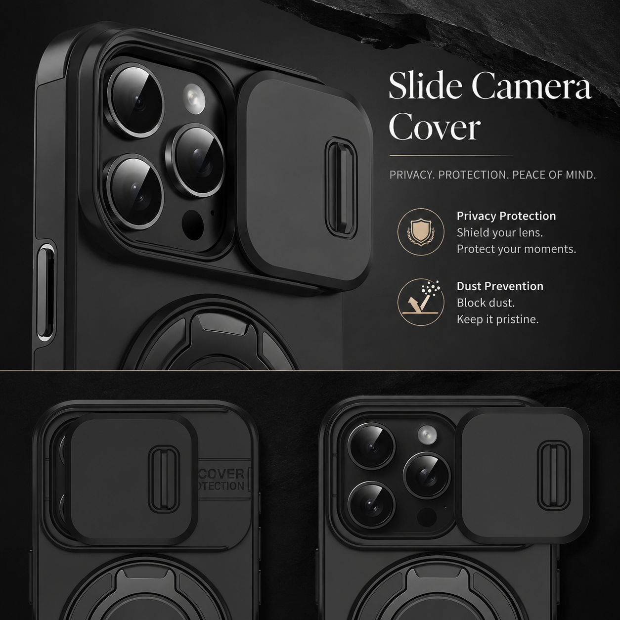 Premium iPhone Case MagSafe Compatible Rugged Armor Cover PC TPU Shockproof Magnetic Bracket Stand Slide Camera Protection Anti Fingerprint Non Slip