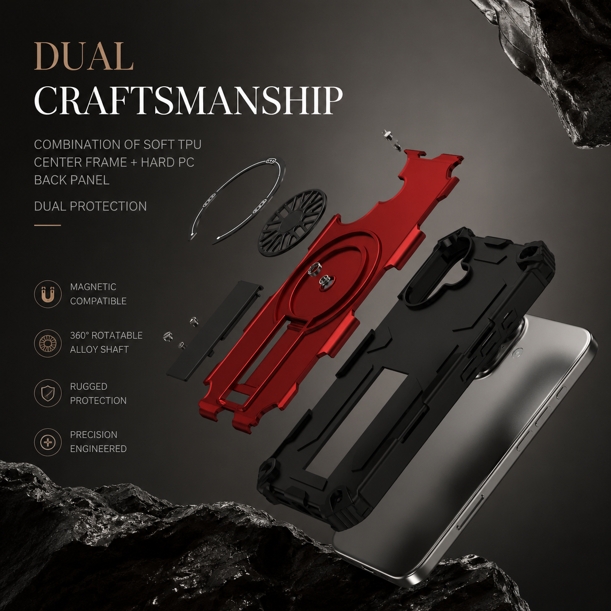 Premium iPhone Case MagSafe Compatible Rugged Armor Cover PC TPU Shockproof Magnetic Bracket Stand Wireless Charging Anti Scratch Matte Non Slip