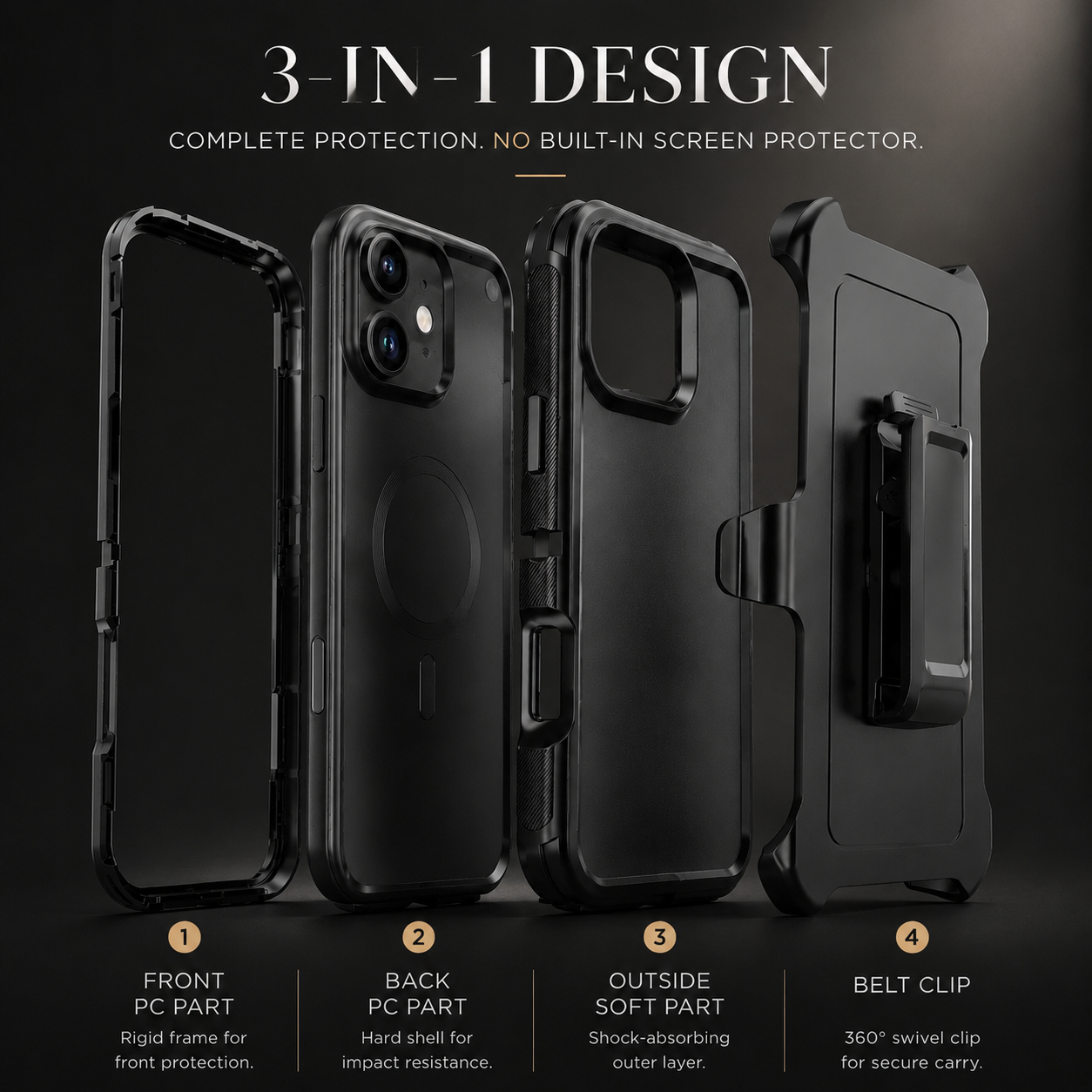 Premium iPhone Case MagSafe Compatible Rugged Holster Protective Cover 3 Layer Shockproof Armor Belt Clip Wireless Charging Anti Scratch Full Coverage