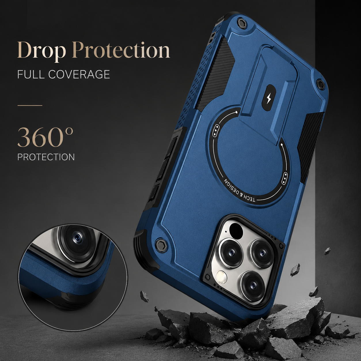 Premium iPhone Case MagSafe Compatible Rugged Shockproof Protective Cover Kickstand Adjustable Lanyard Strap Dual Layer Camera Lens Protection Full Coverag