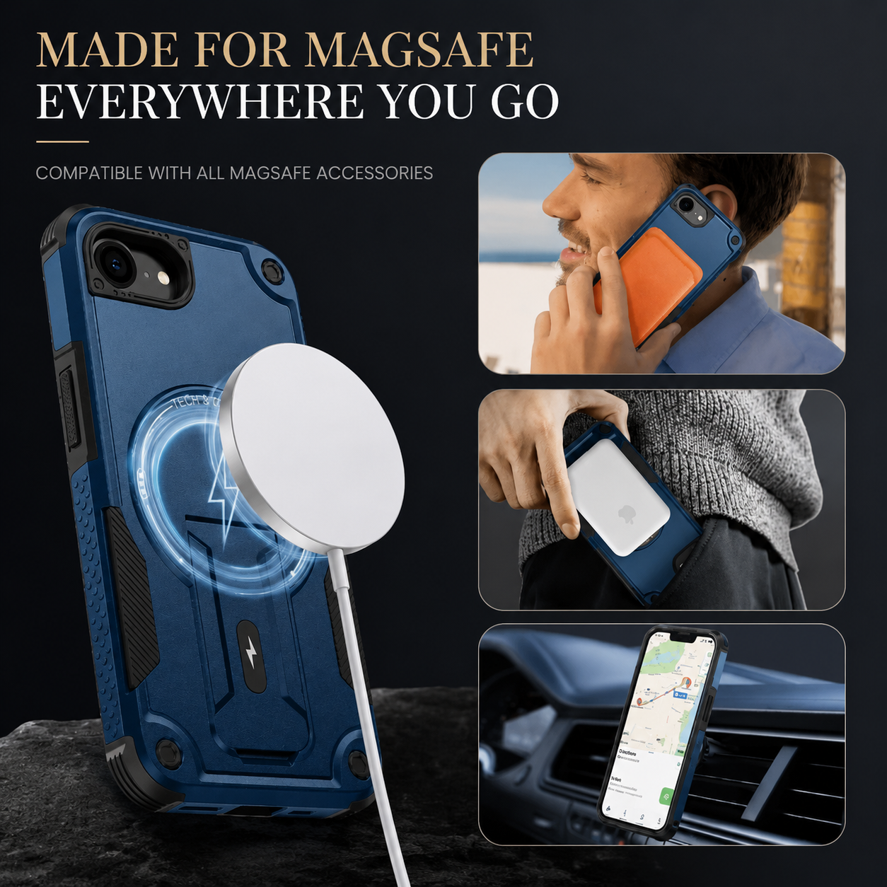Premium iPhone Case MagSafe Compatible Rugged Shockproof Protective Cover Kickstand Adjustable Lanyard Strap Dual Layer Camera Lens Protection Full Coverag