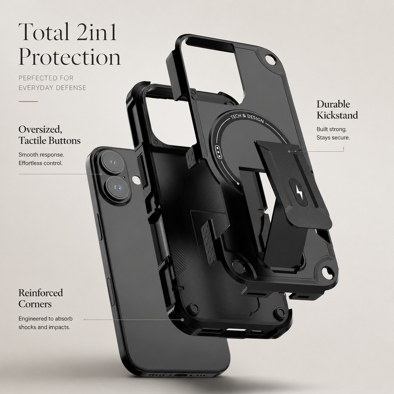 Premium iPhone Case MagSafe Compatible Rugged Shockproof Protective Cover Kickstand Adjustable Lanyard Strap Dual Layer Camera Lens Protection Full Coverag