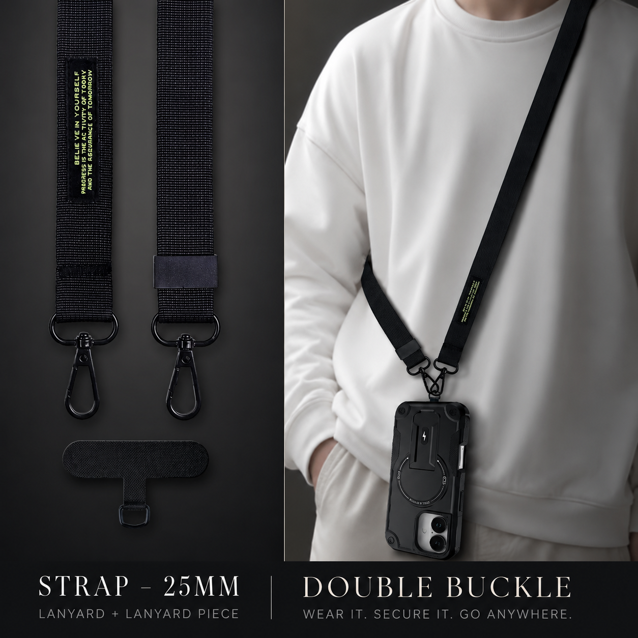 Premium iPhone Case MagSafe Compatible Rugged Shockproof Protective Cover Kickstand Adjustable Lanyard Strap Dual Layer Camera Lens Protection Full Coverag