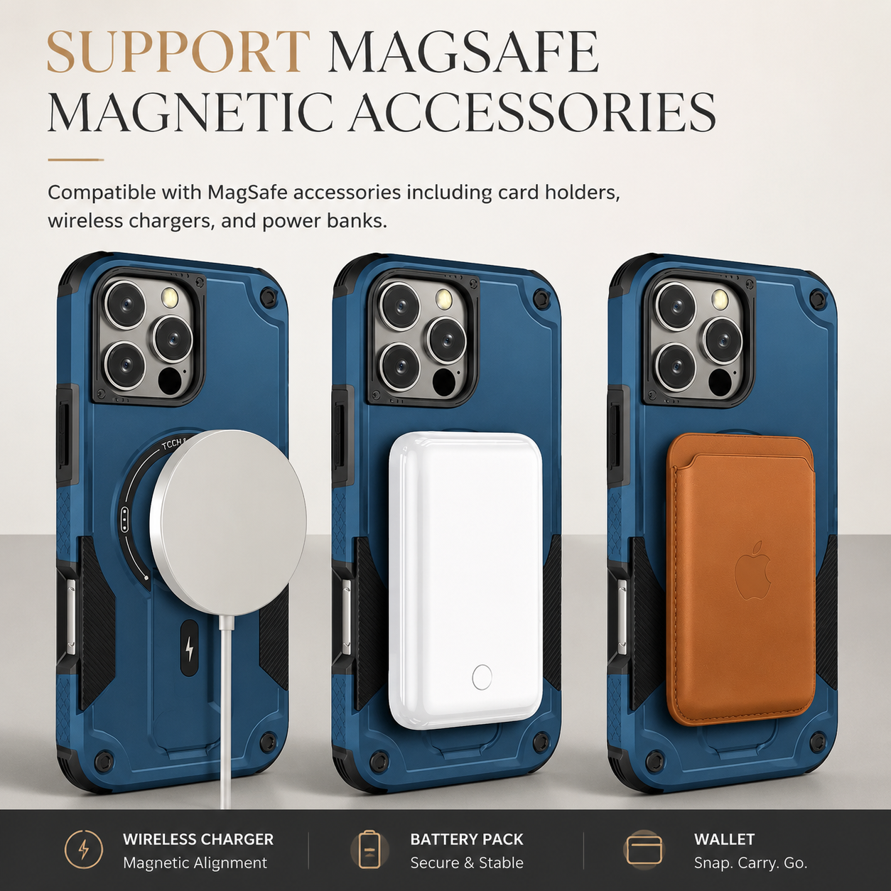 Premium iPhone Case MagSafe Compatible Rugged Shockproof Protective Cover Kickstand Adjustable Lanyard Strap Dual Layer Camera Lens Protection Full Coverag