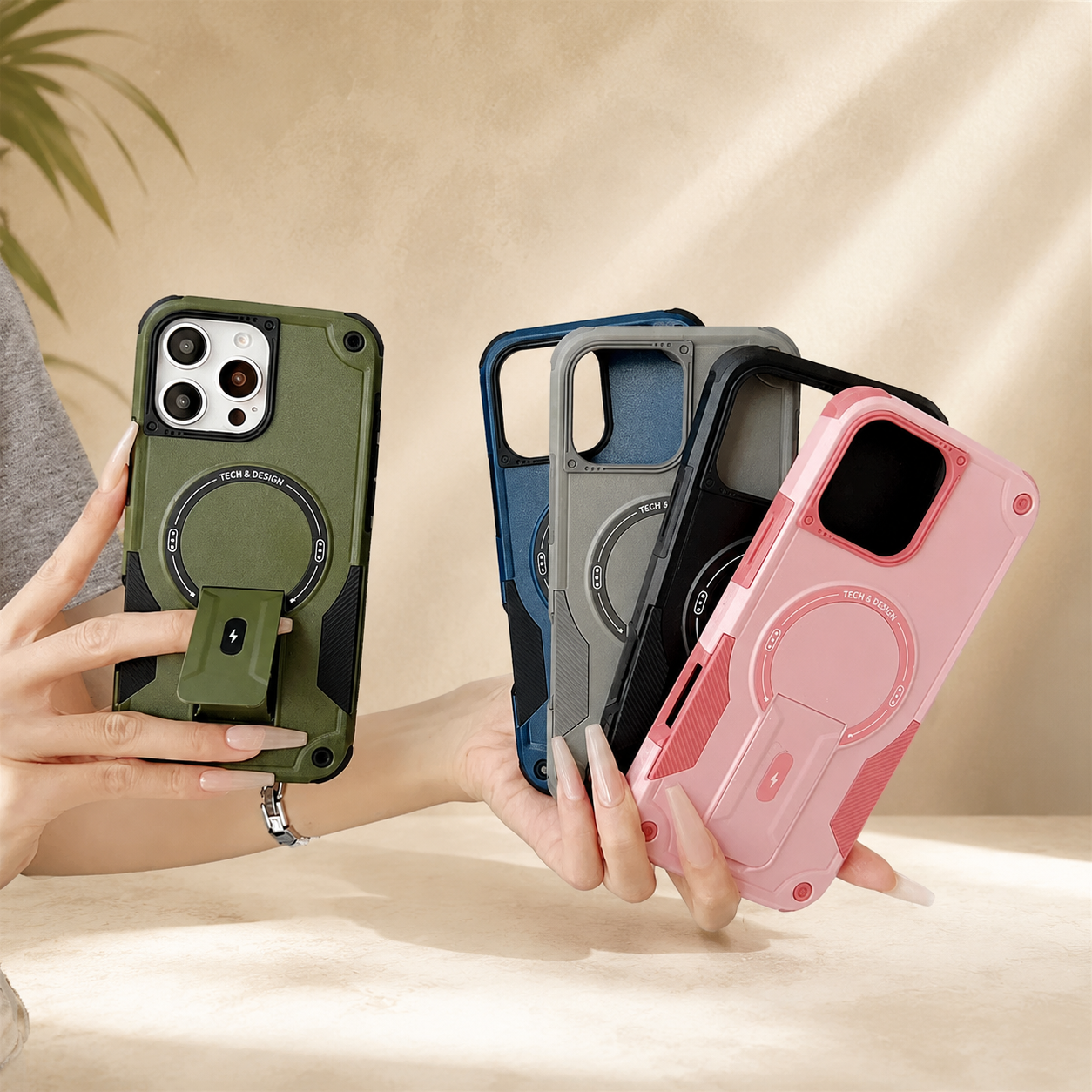 Premium iPhone Case MagSafe Compatible Rugged Shockproof Protective Cover Kickstand Adjustable Lanyard Strap Dual Layer Camera Lens Protection Full Coverag