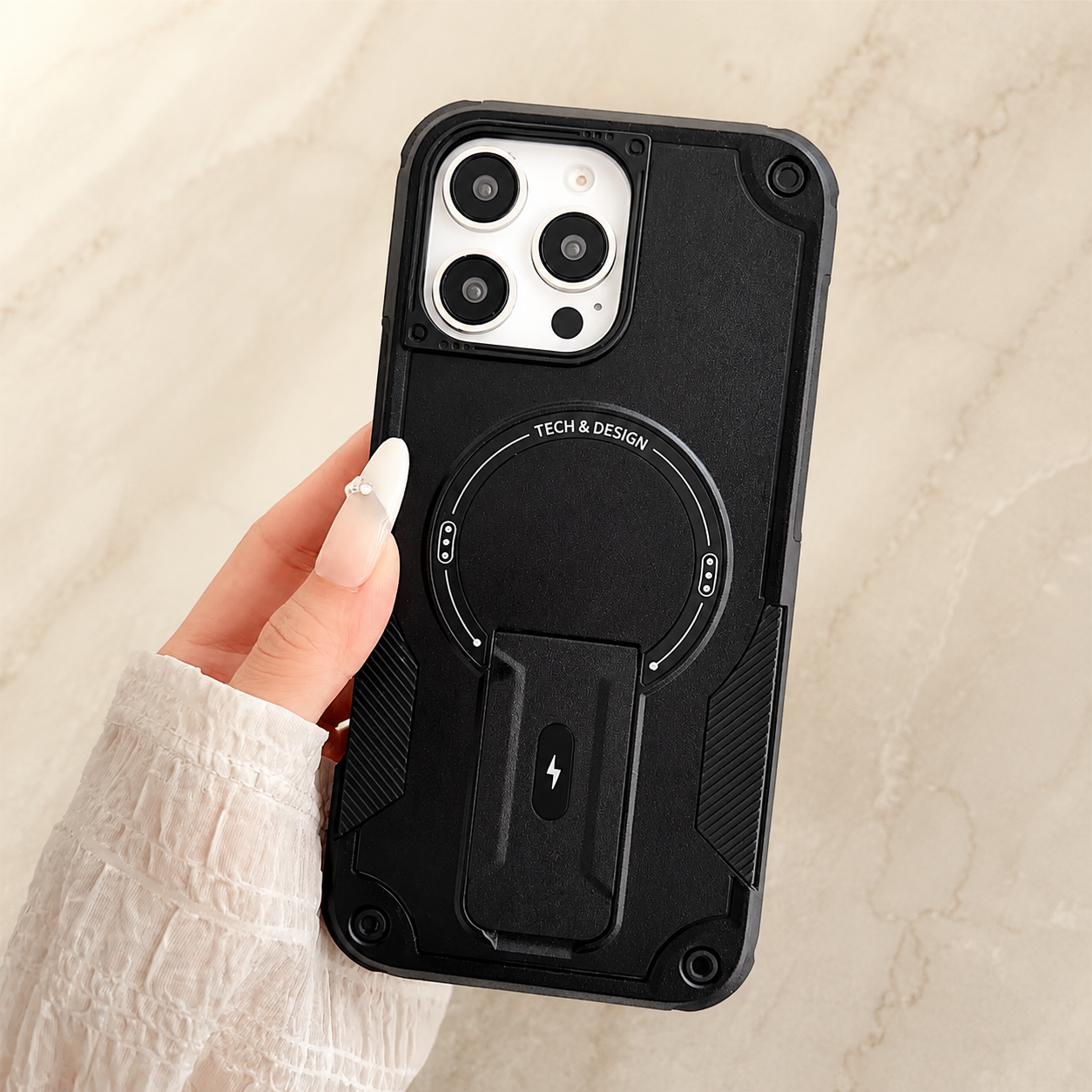 Premium iPhone Case MagSafe Compatible Rugged Shockproof Protective Cover Kickstand Adjustable Lanyard Strap Dual Layer Camera Lens Protection Full Coverag