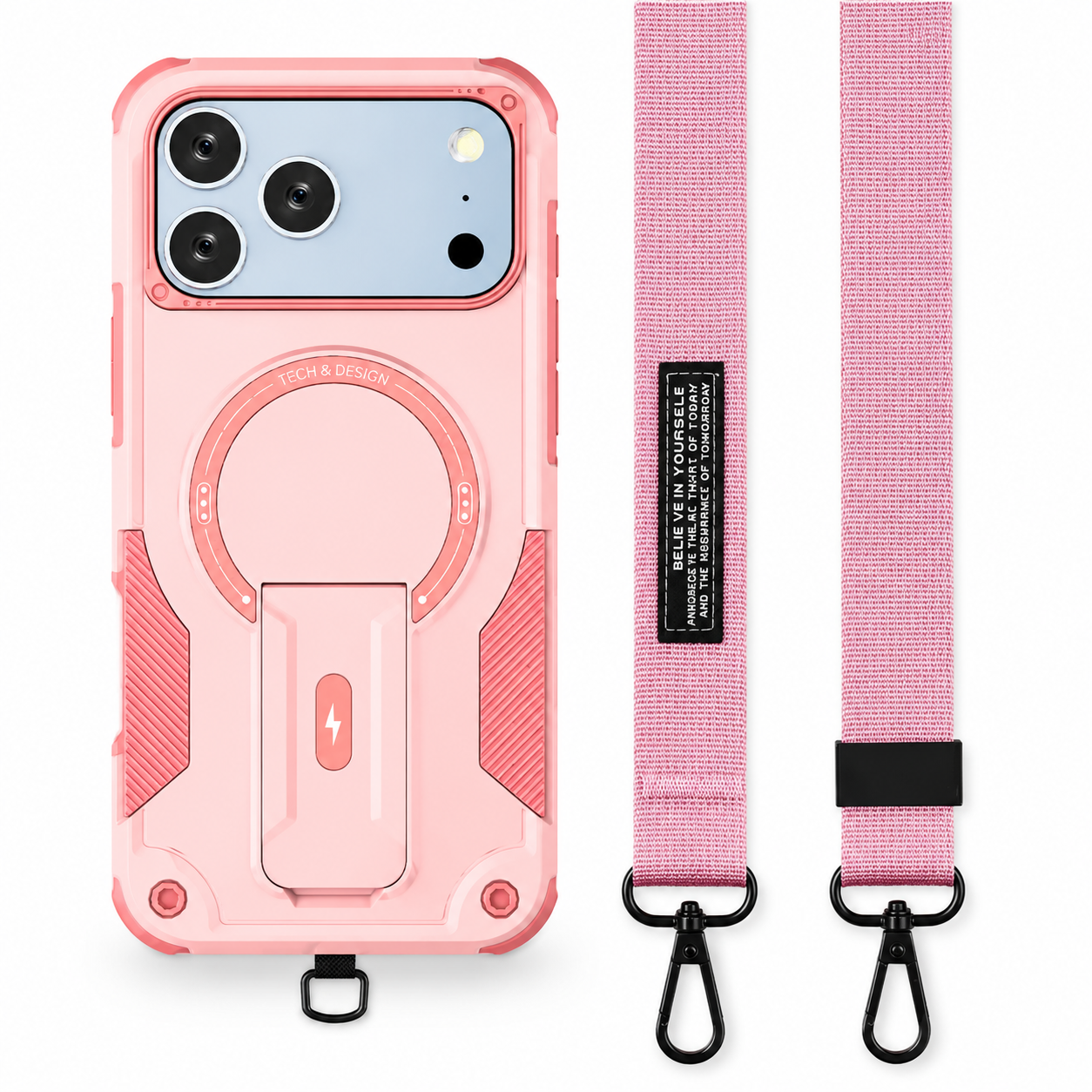 Premium iPhone Case MagSafe Compatible Rugged Shockproof Protective Cover Kickstand Adjustable Lanyard Strap Dual Layer Camera Lens Protection Full Coverag