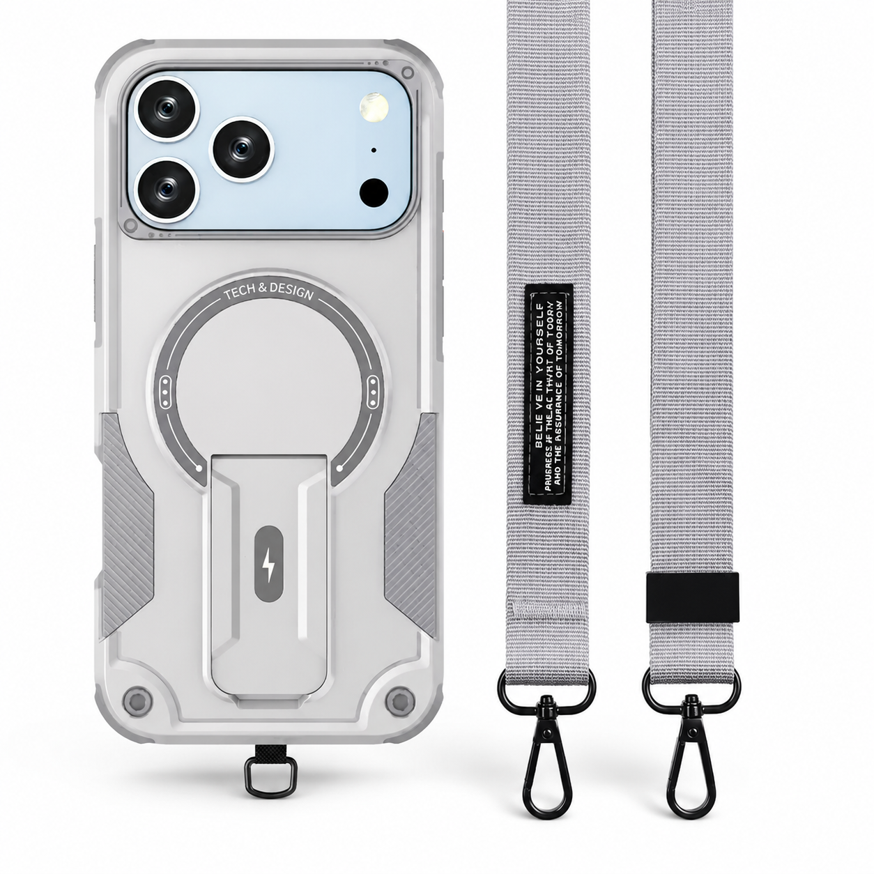 Premium iPhone Case MagSafe Compatible Rugged Shockproof Protective Cover Kickstand Adjustable Lanyard Strap Dual Layer Camera Lens Protection Full Coverag