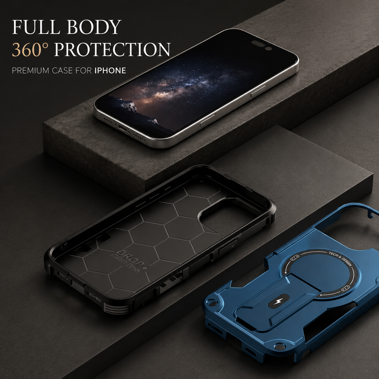 Premium iPhone Case MagSafe Compatible Rugged Shockproof Protective Cover Kickstand Adjustable Lanyard Strap Dual Layer Camera Lens Protection Full Coverag
