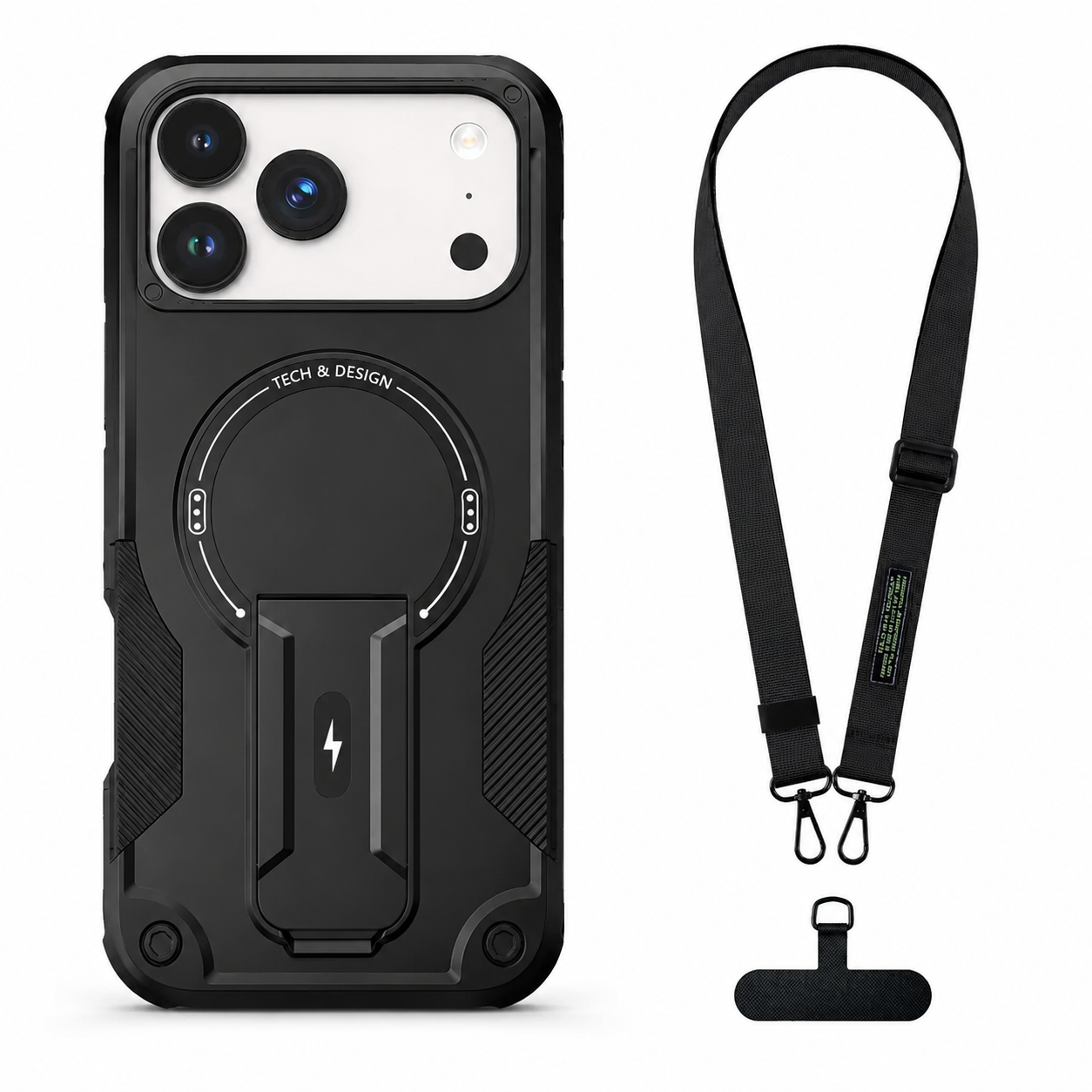 Premium iPhone Case MagSafe Compatible Rugged Shockproof Protective Cover Kickstand Adjustable Lanyard Strap Dual Layer Camera Lens Protection Full Coverag