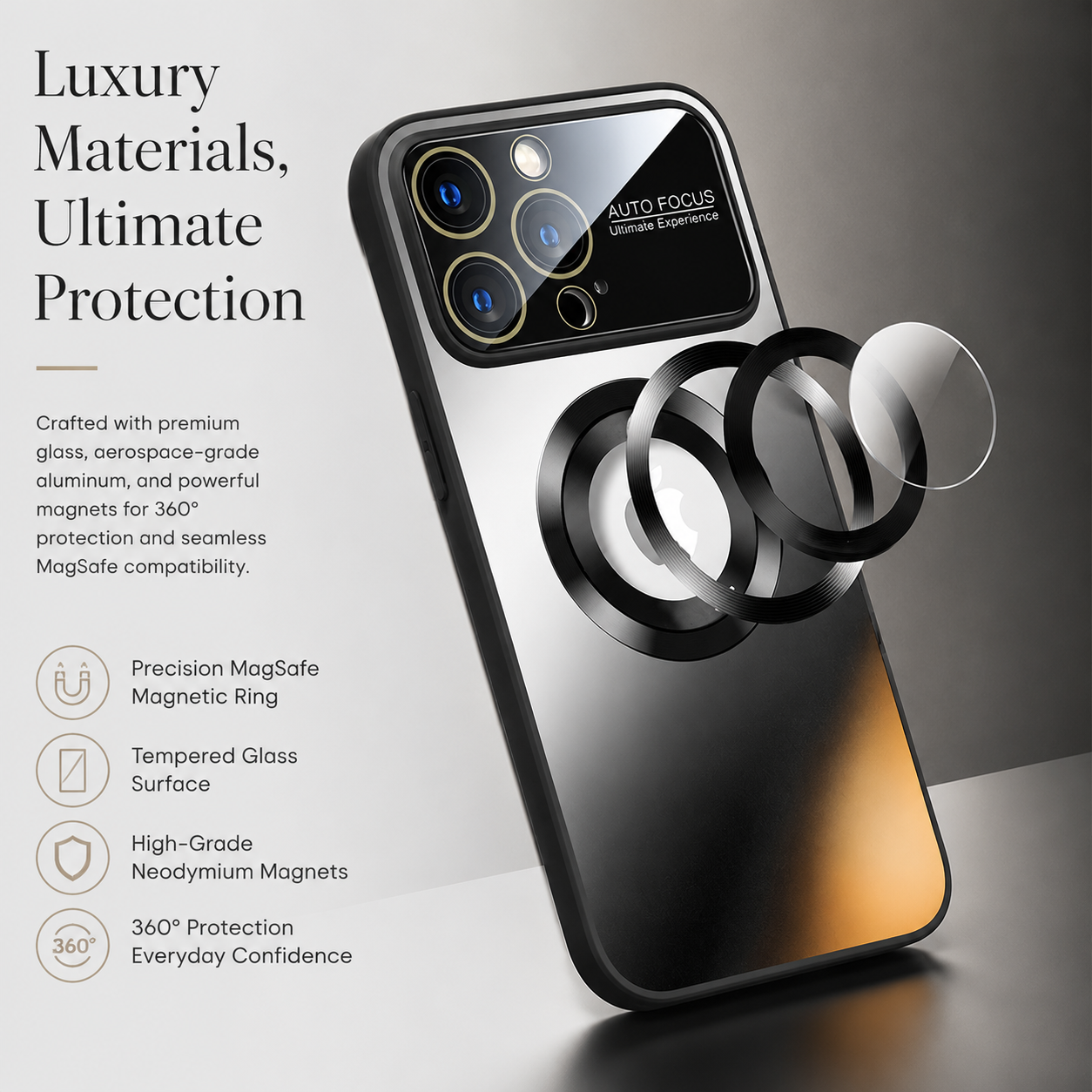 Premium iPhone Case MagSafe Compatible Tempered Glass Back Shockproof Protective Cover Camera Lens Protection Magnetic Wireless Charging Slim Full Coverage