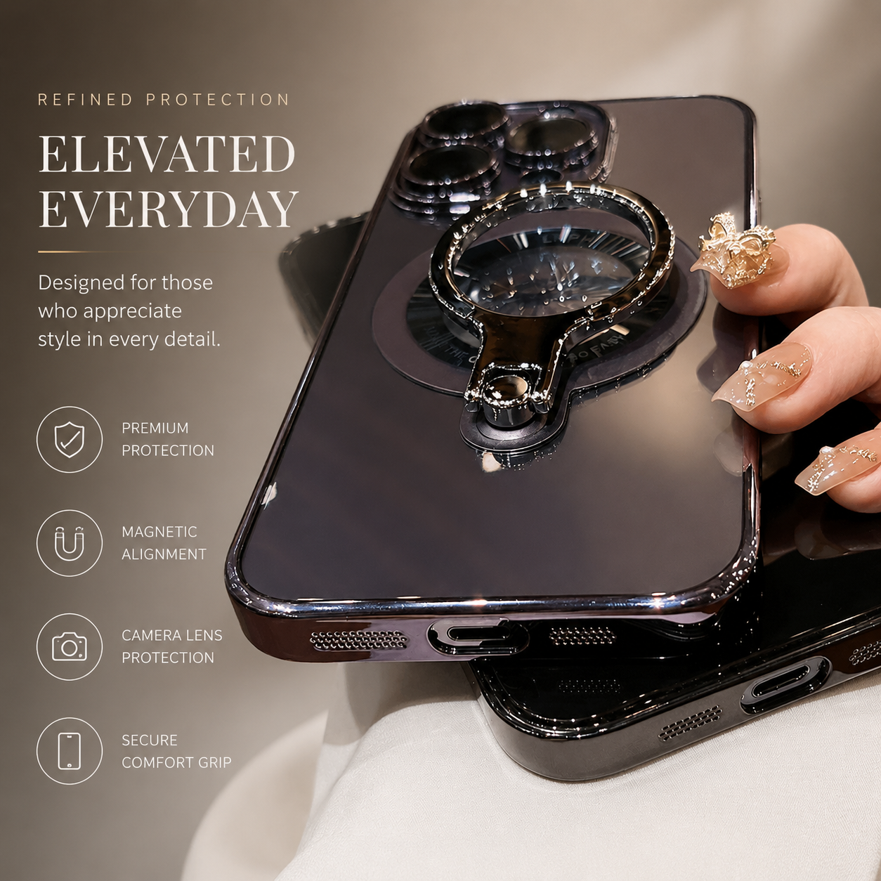 Premium iPhone Case MagSafe Compatible Transparent Acrylic Cover Ring Holder Stand Shockproof Protective Case Magnetic Wireless Charging Slim Design