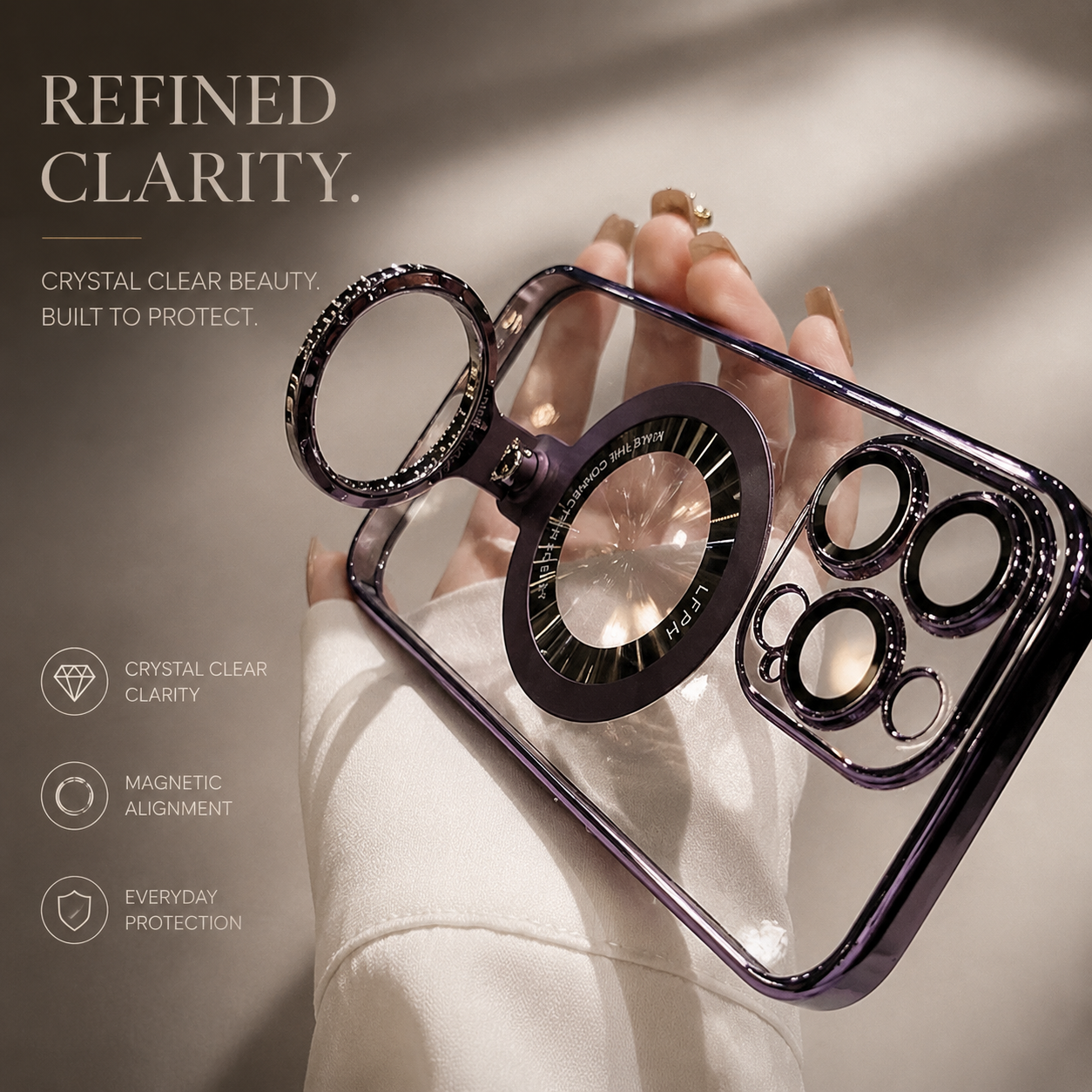 Premium iPhone Case MagSafe Compatible Transparent Acrylic Cover Ring Holder Stand Shockproof Protective Case Magnetic Wireless Charging Slim Design